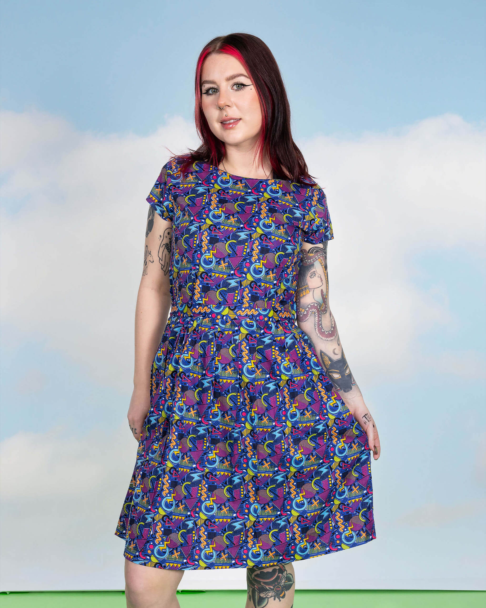 90's Arcade Stretch Belted Tea Dress with Pockets - Image 2