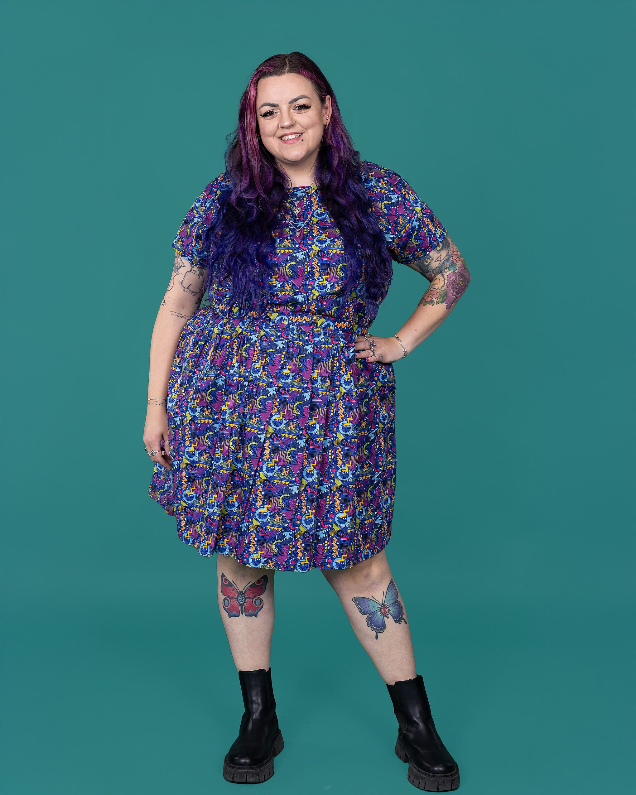 90's Arcade Stretch Belted Tea Dress with Pockets - Image 5