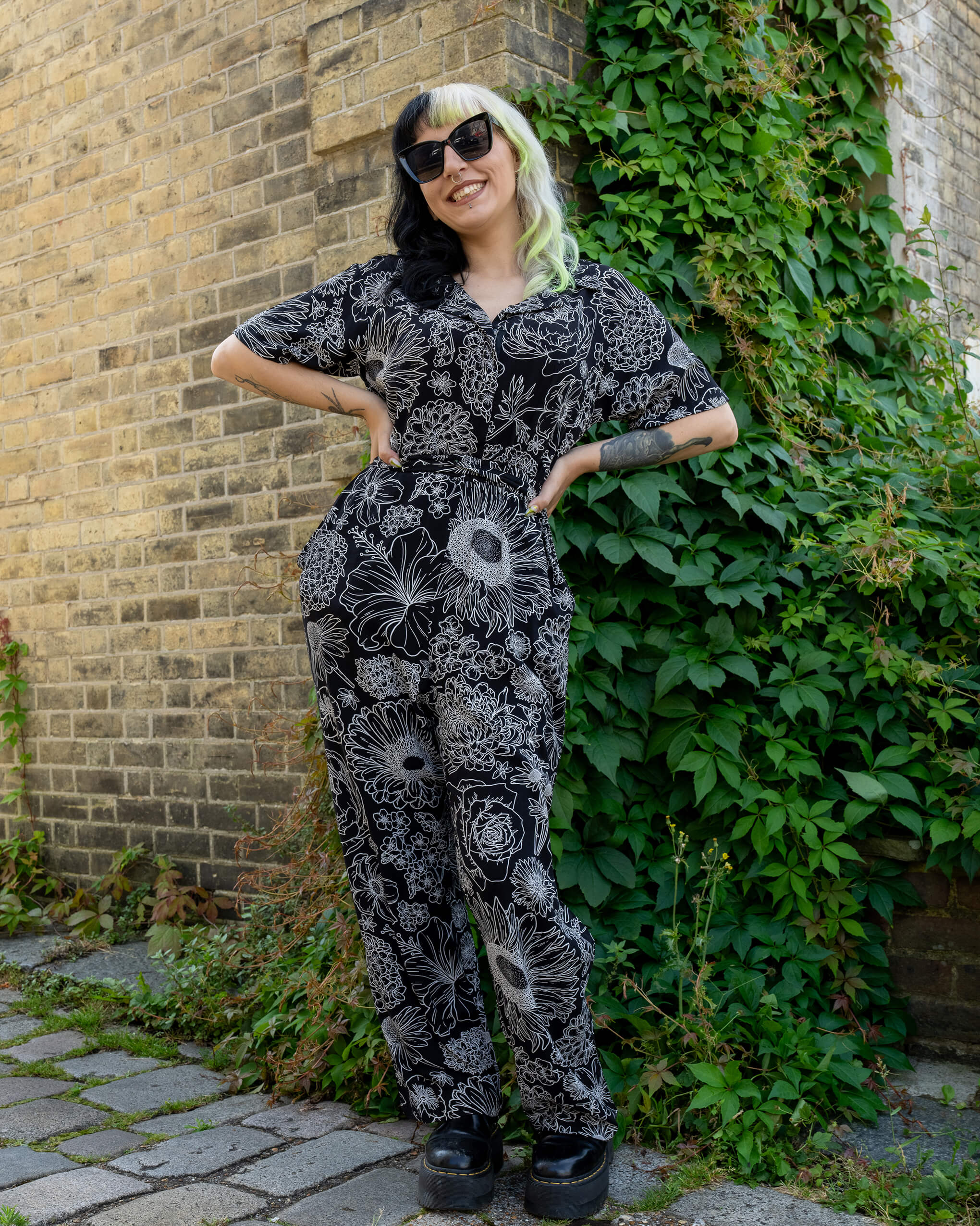 Black and White Floral Rayon Jumpsuit - Image 4