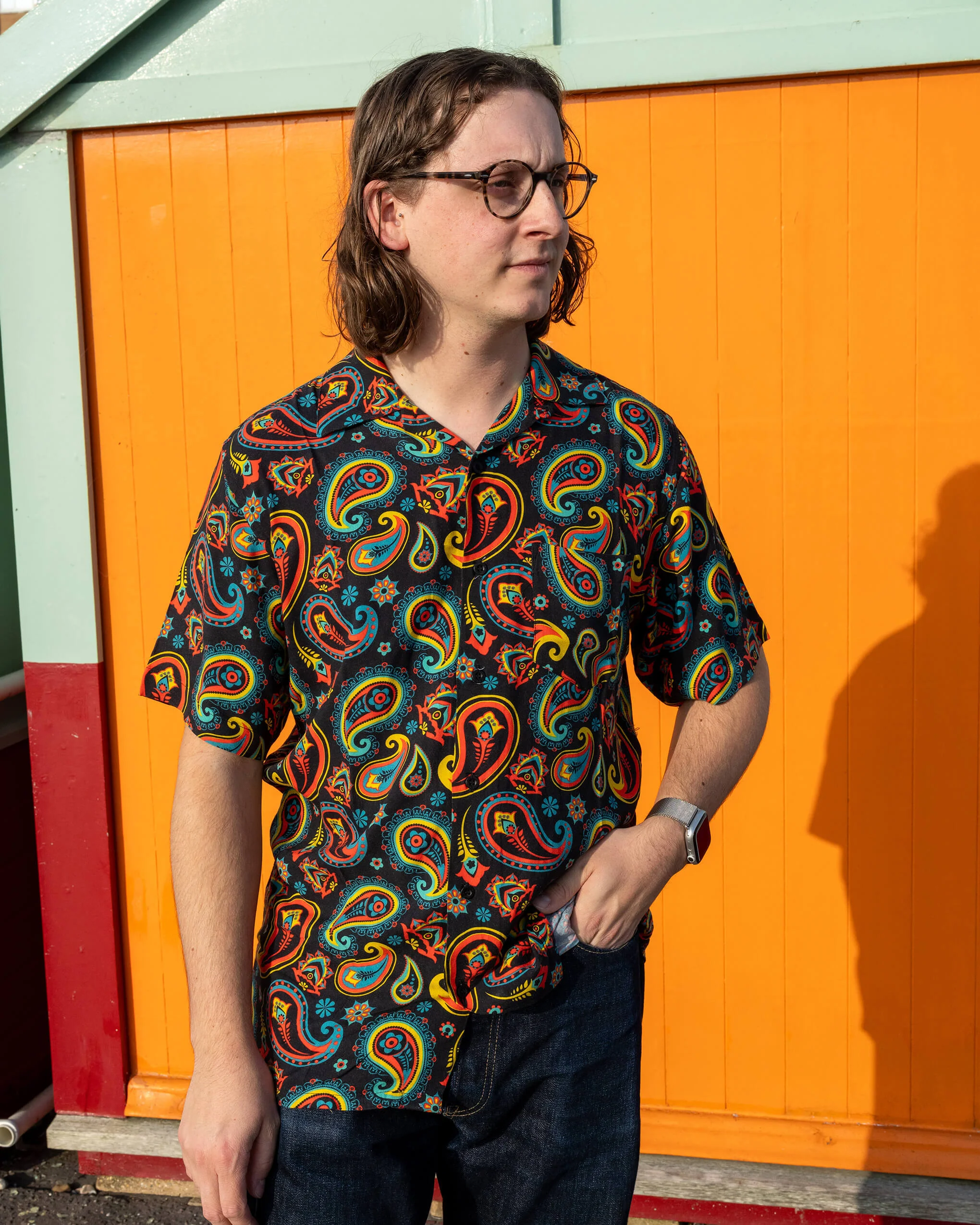 Black Paisley Short Sleeve Rayon Shirt