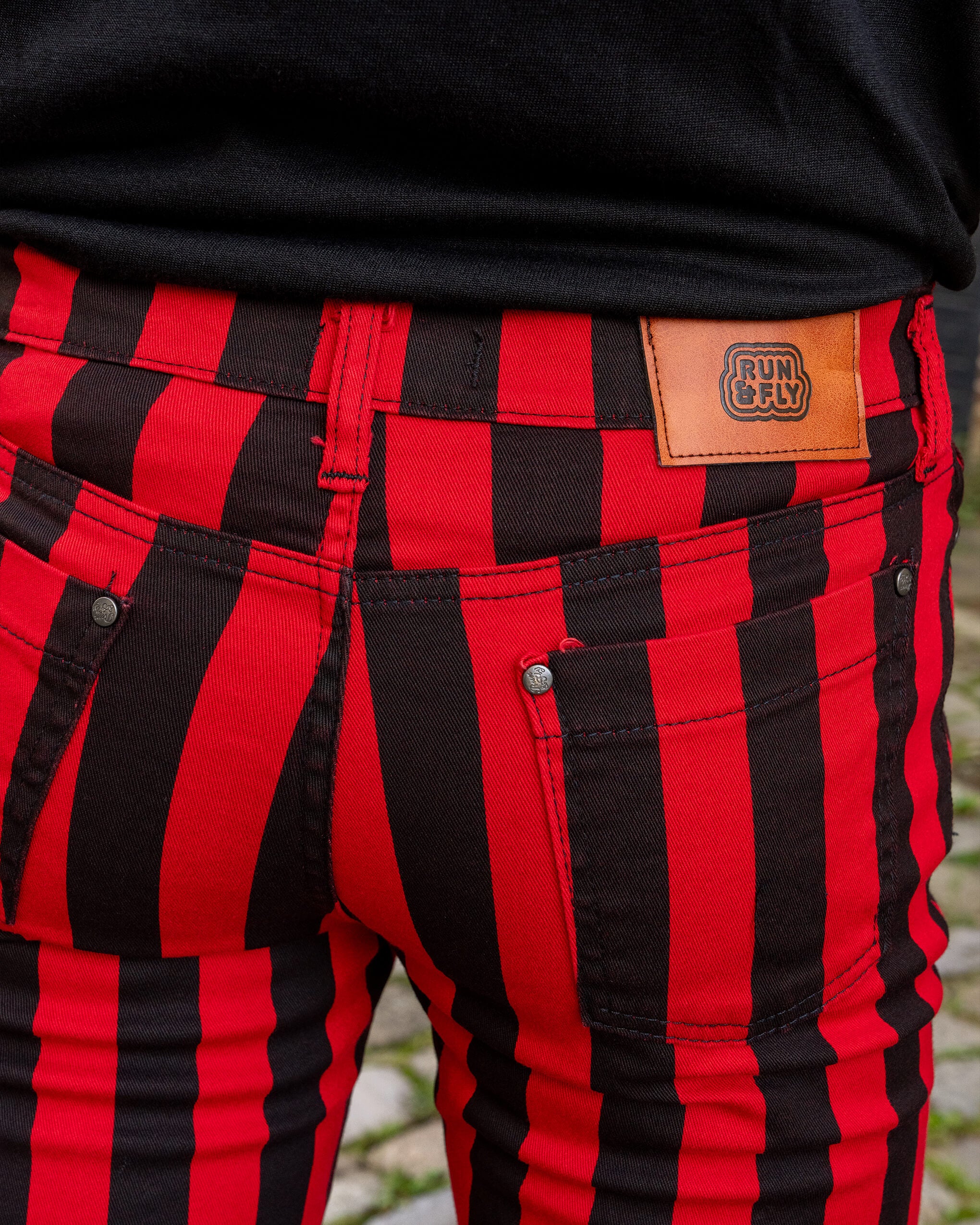 Black & Red 1" Striped Mid Rise Stretch Skinny Jeans - Image 8