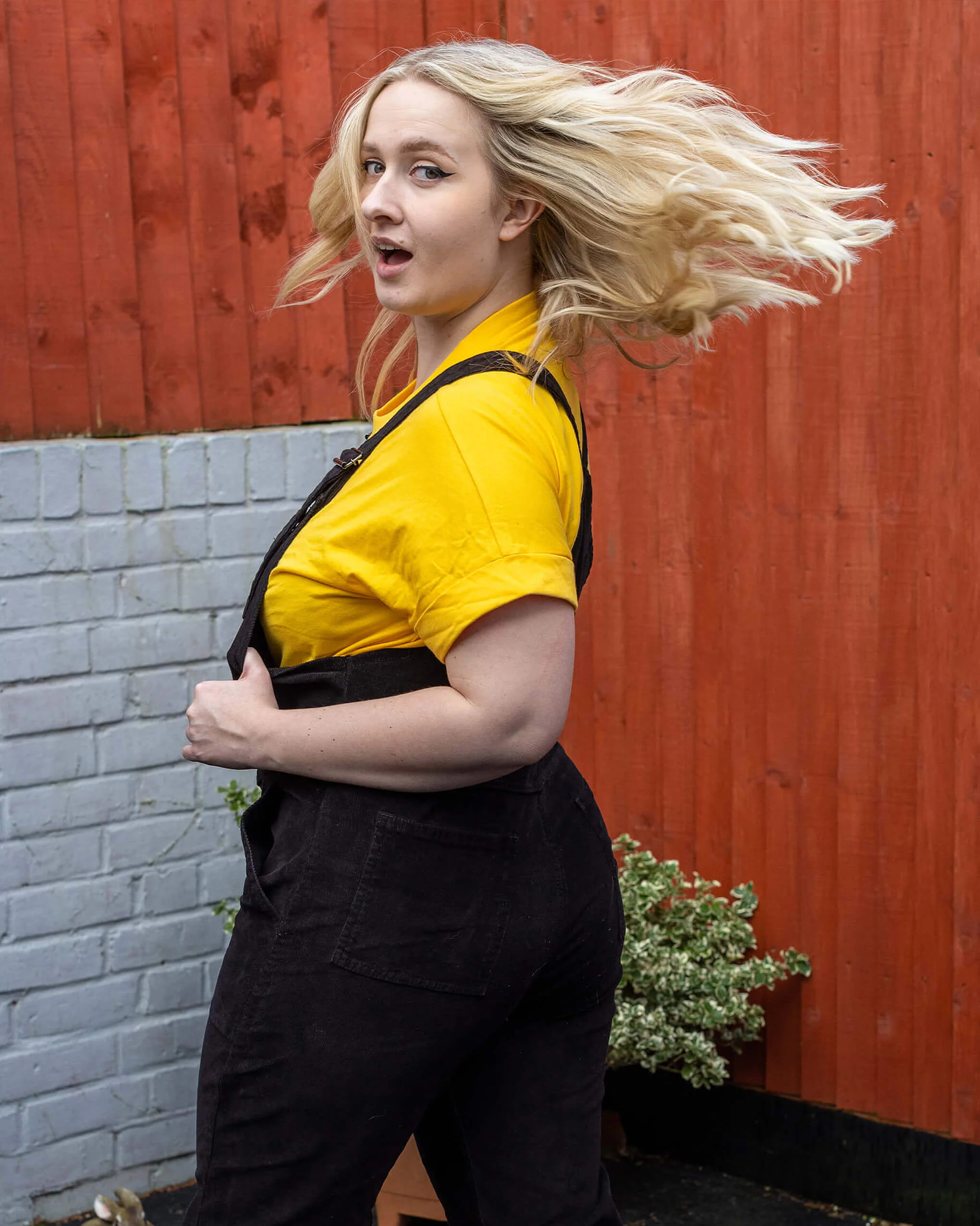 Black Stretch Corduroy Oversized Baggy Dungarees - Image 6