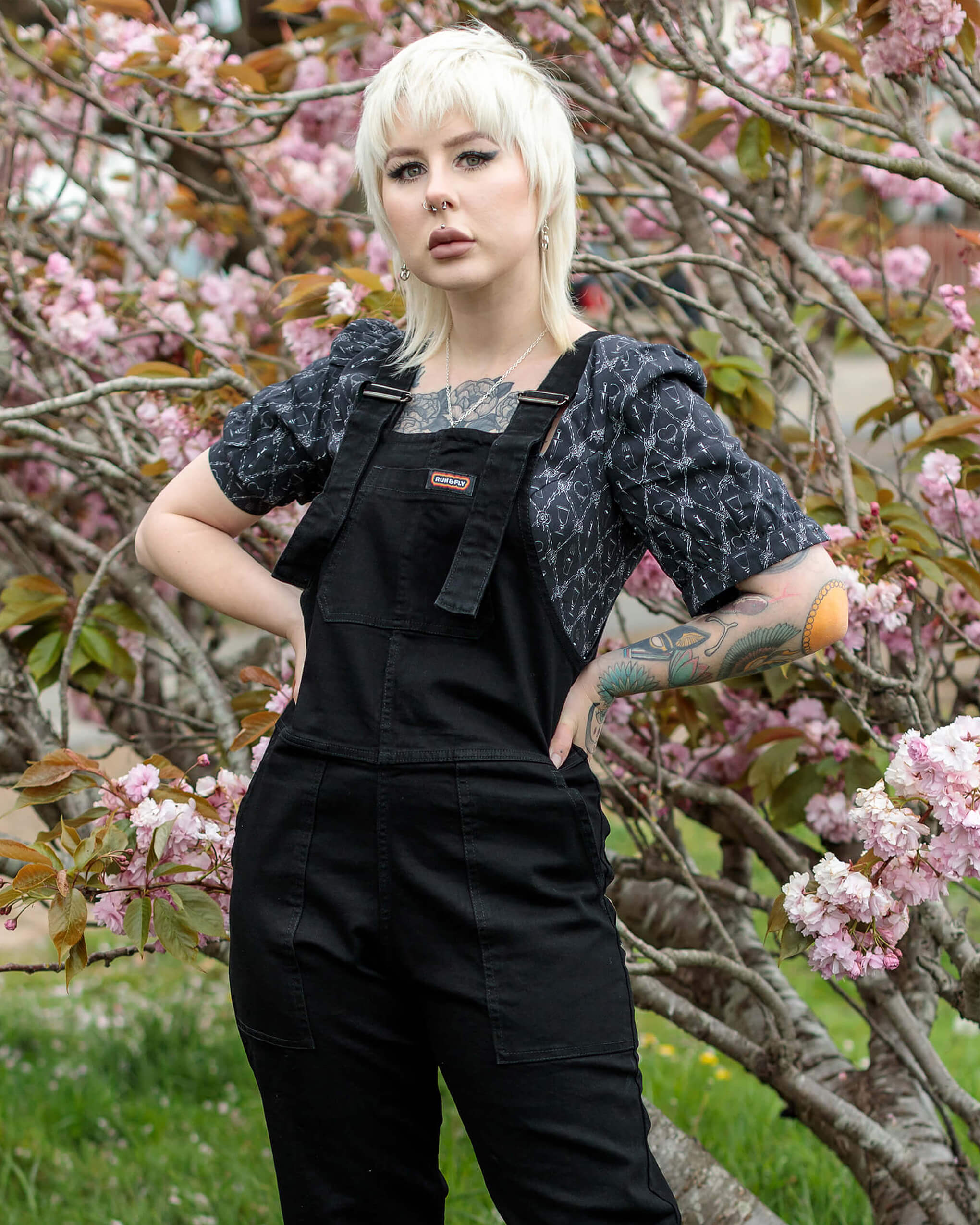 Black Stretch Denim Dungarees - Image 5