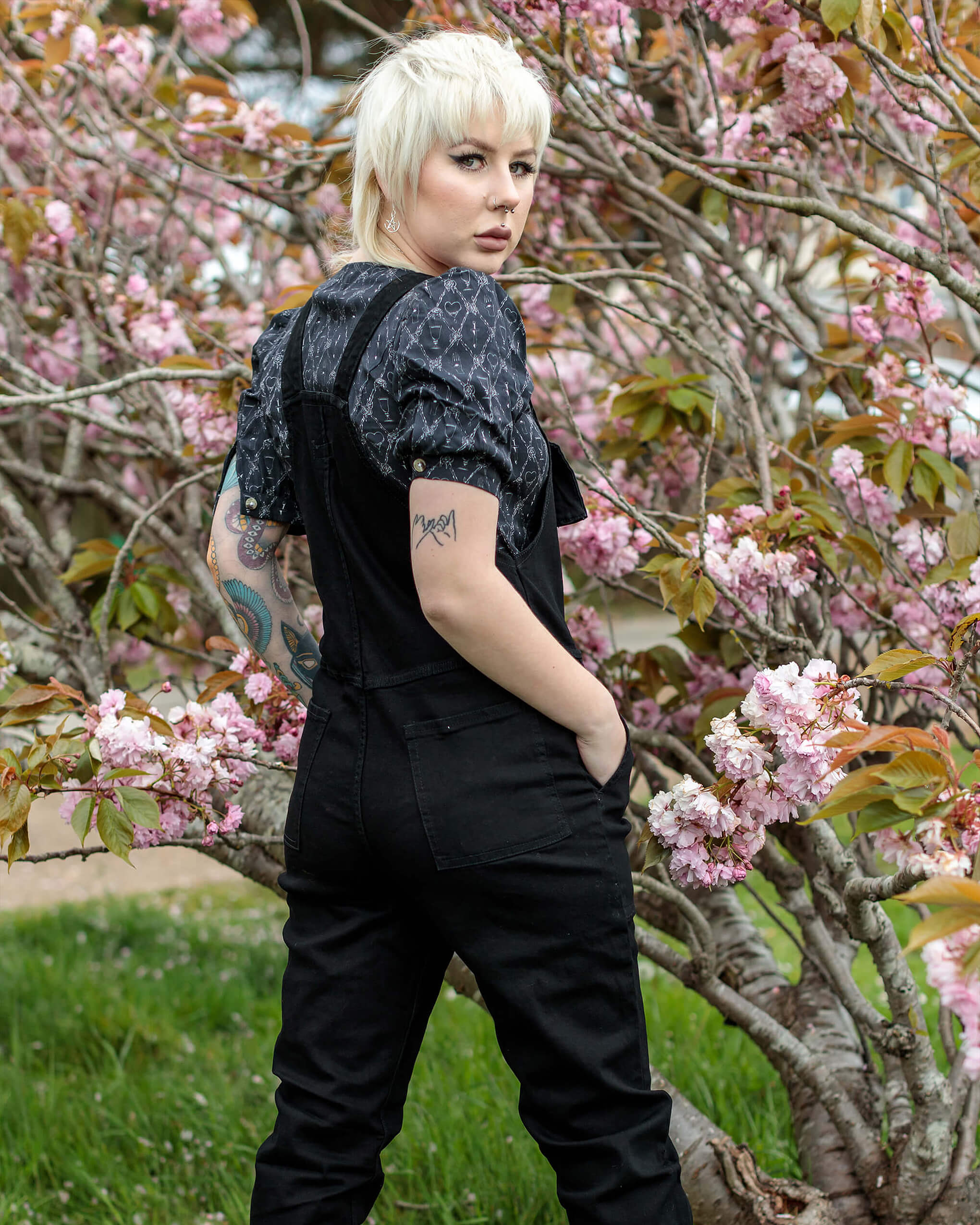 Black Stretch Denim Dungarees - Image 8