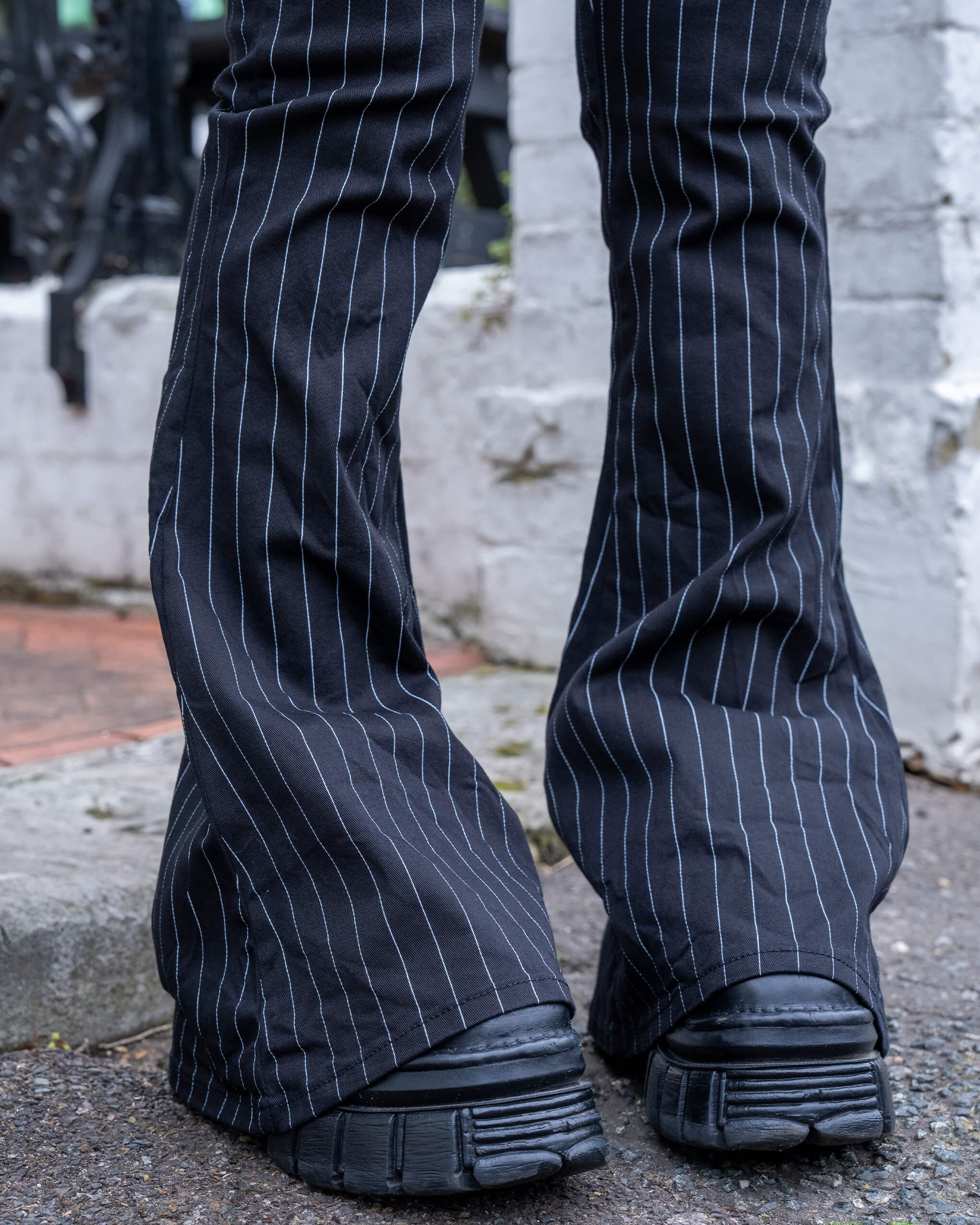 Black & White Pinstripe Bell Bottom Stretch Flares - Image 5