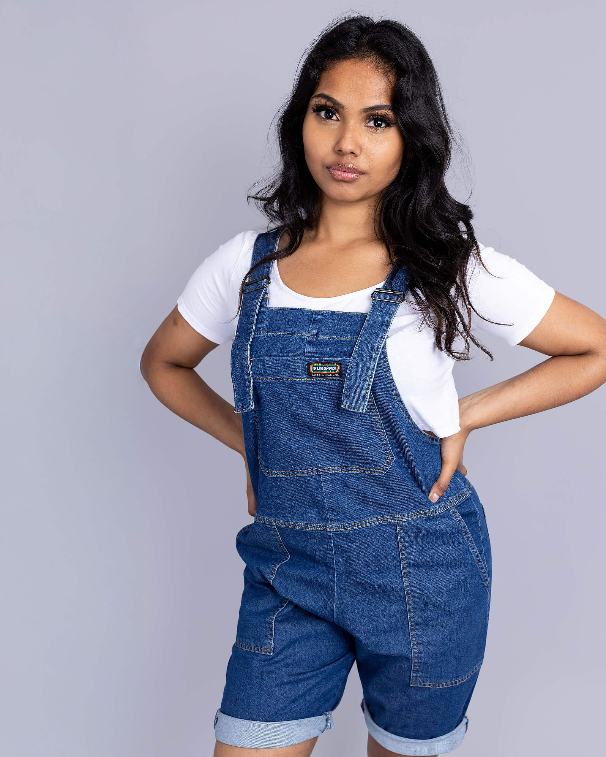 Blue Stone Wash Denim Stretch Dungaree Shorts - Image 4