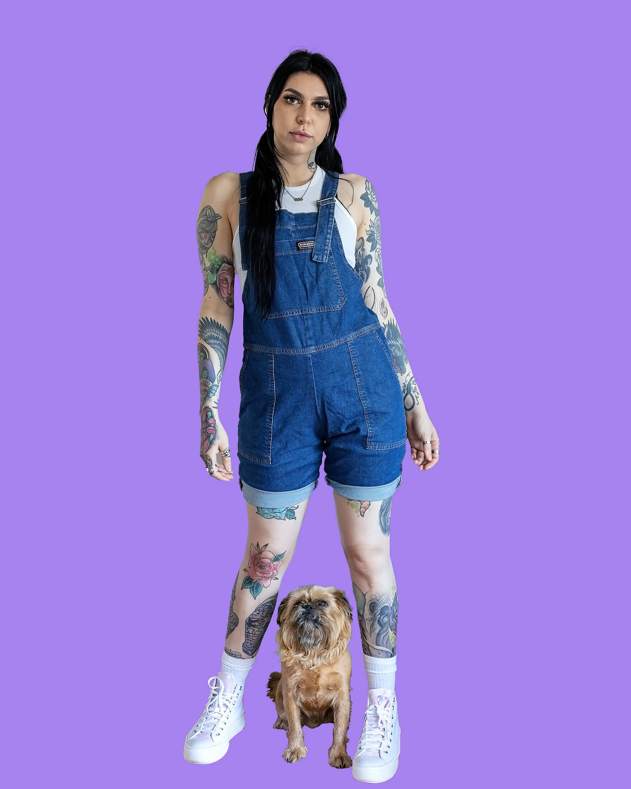 Blue Stone Wash Denim Stretch Dungaree Shorts - Image 6