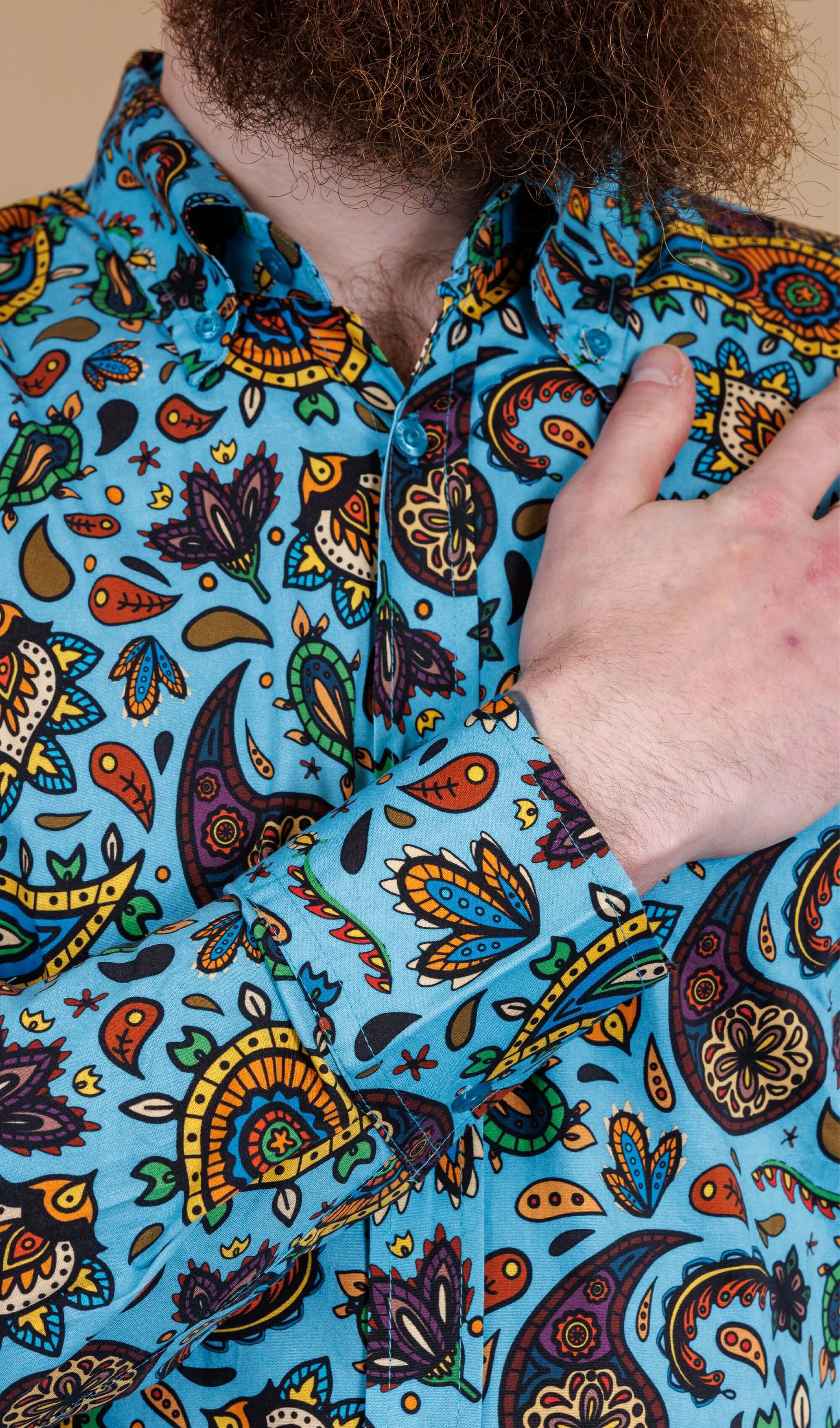 Sky Blue Paisley Print Long Sleeve Shirt - Image 2