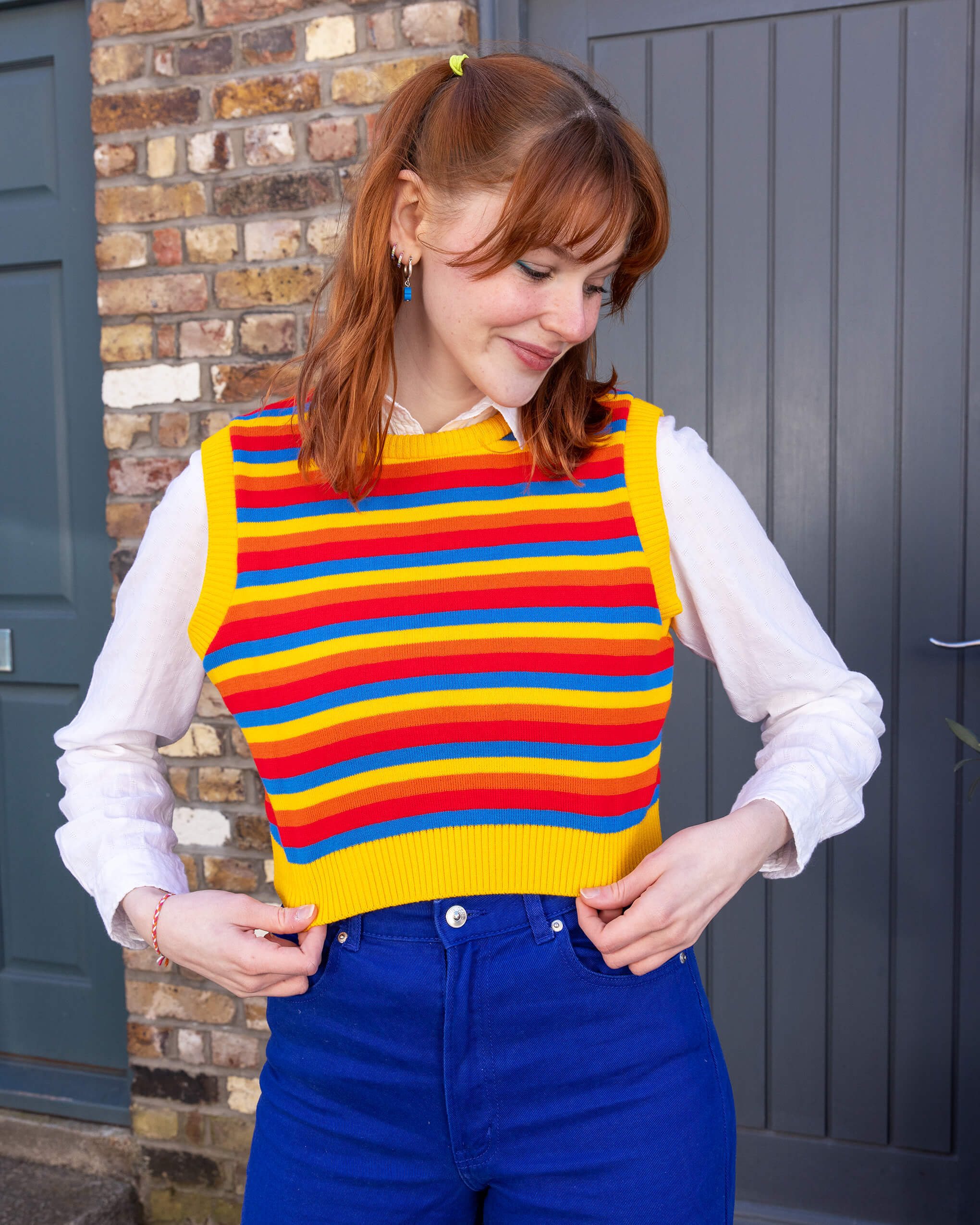 Bright Stripe Cropped Knitted Tank Top - Image 2