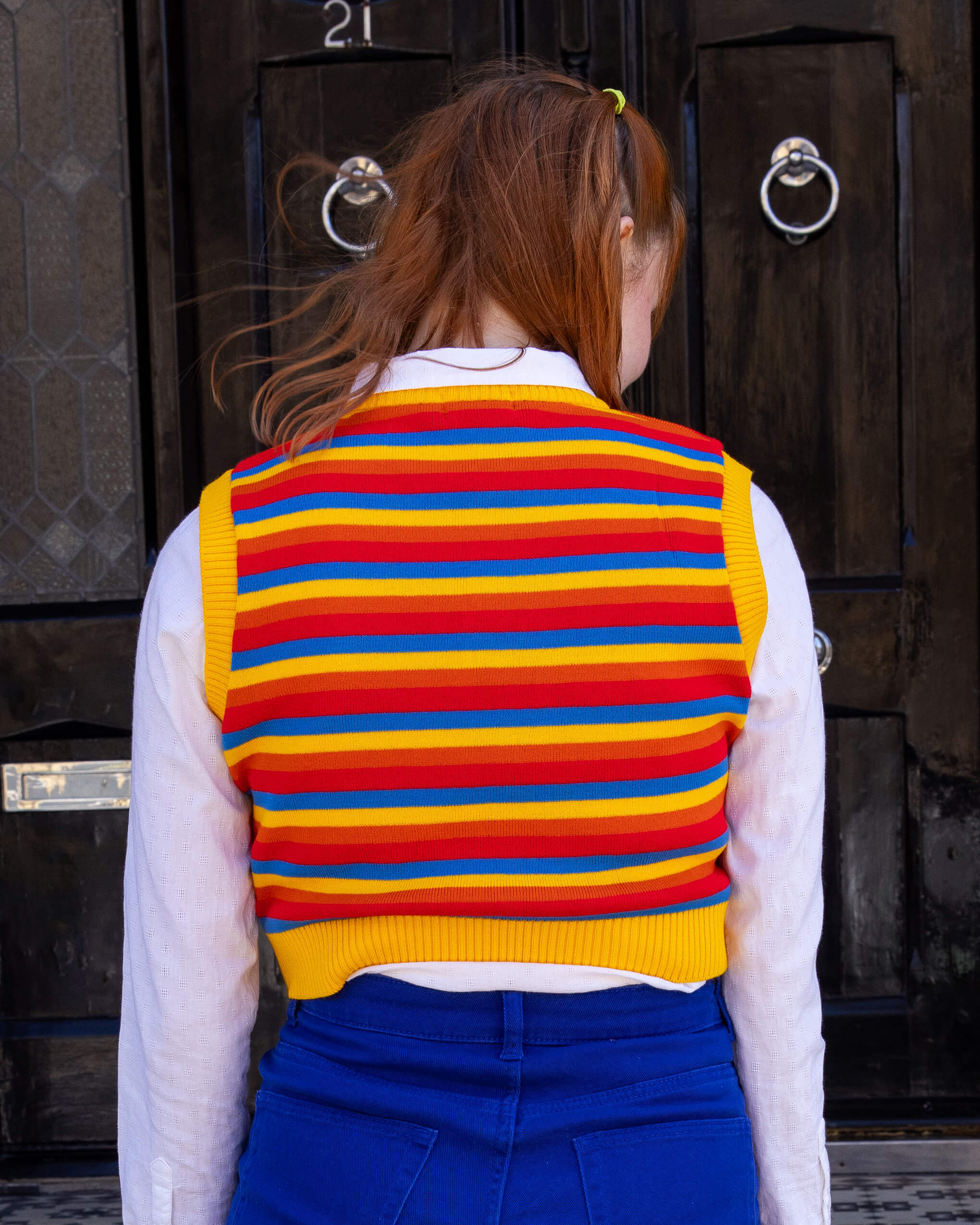 Bright Stripe Cropped Knitted Tank Top - Image 3