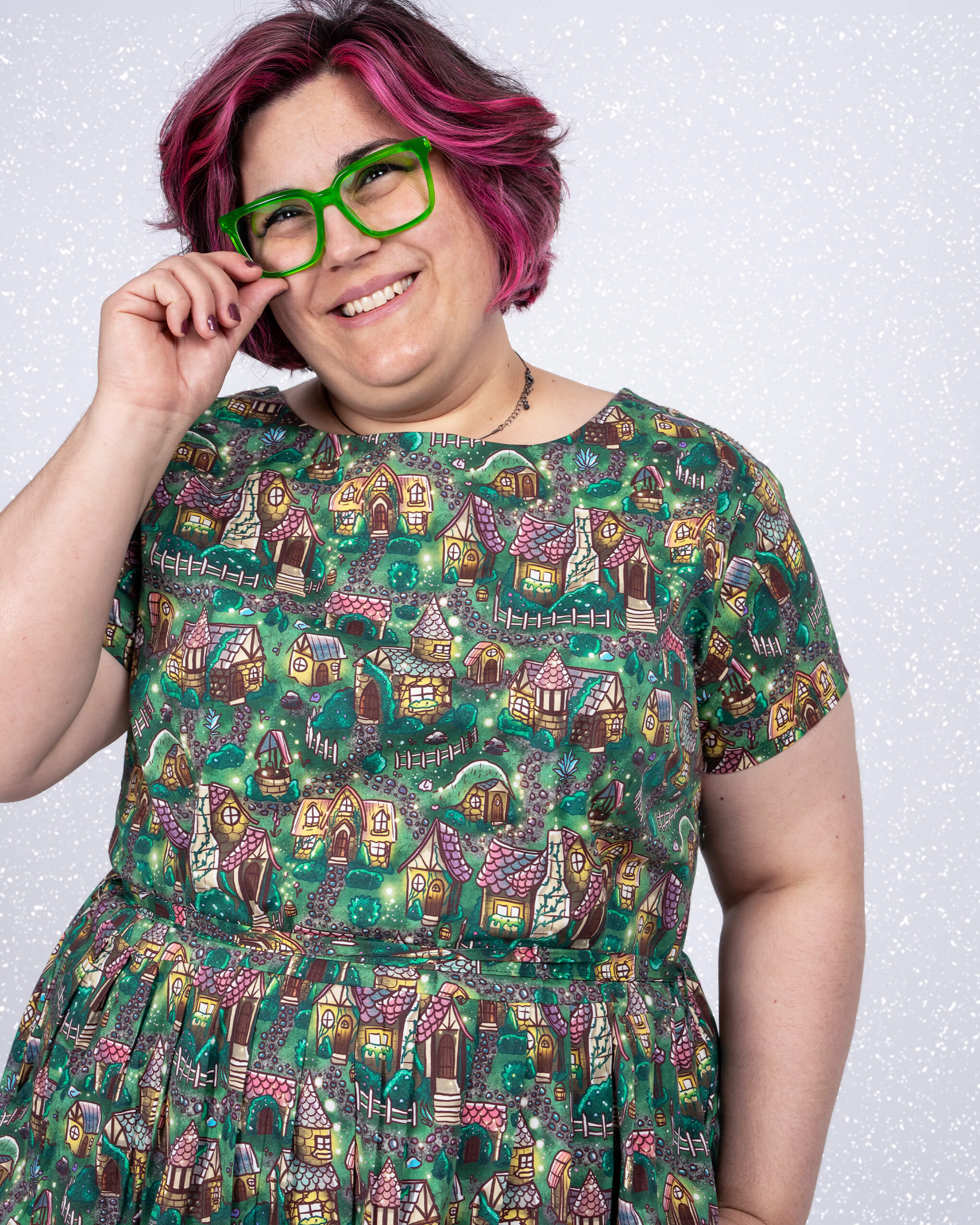 Festive: Christmas Cottages Stretch Belted Tea Dress with Pockets - Image 8