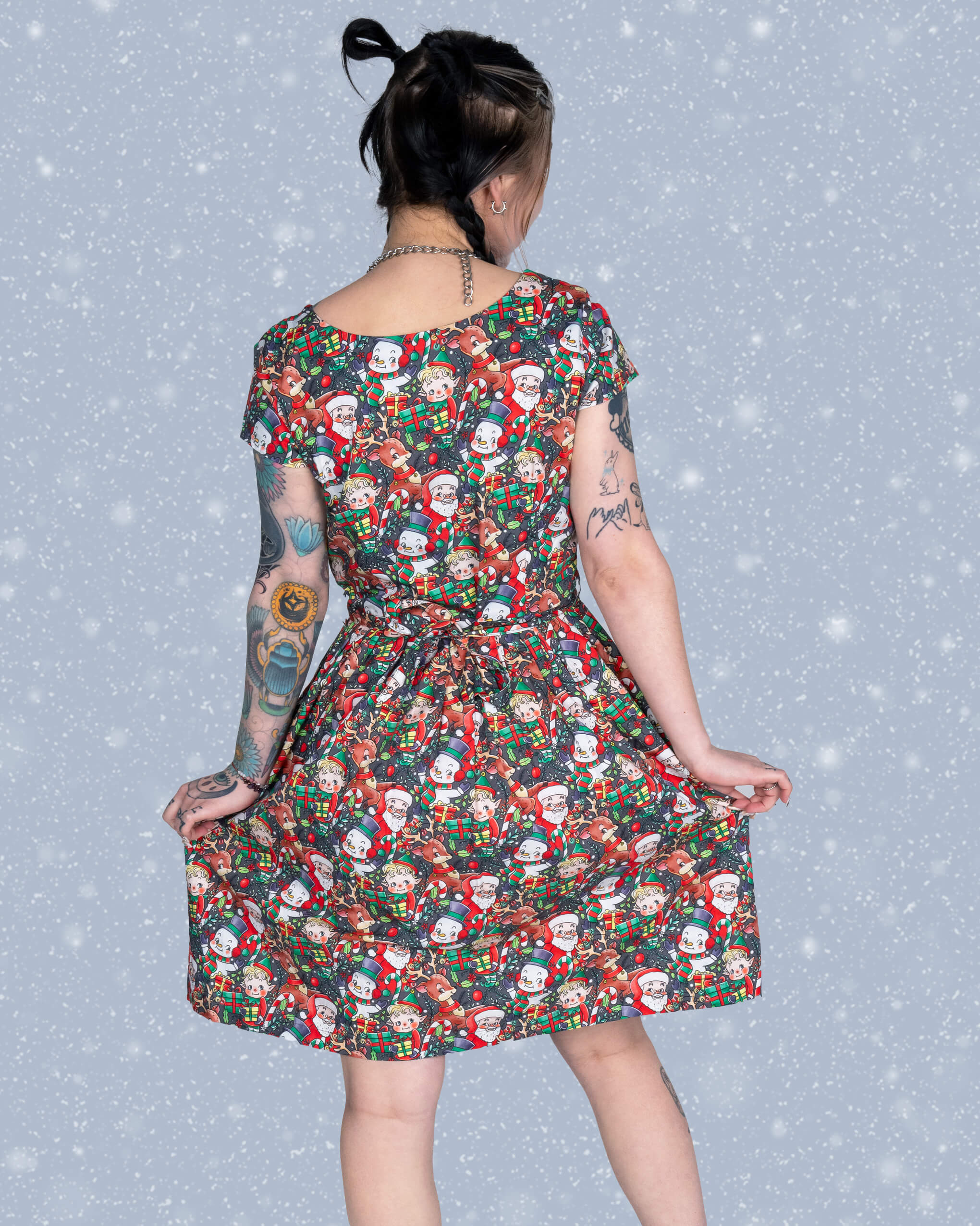 Festive: Christmas Cuties Stretch Belted Tea Dress with Pockets - Image 10