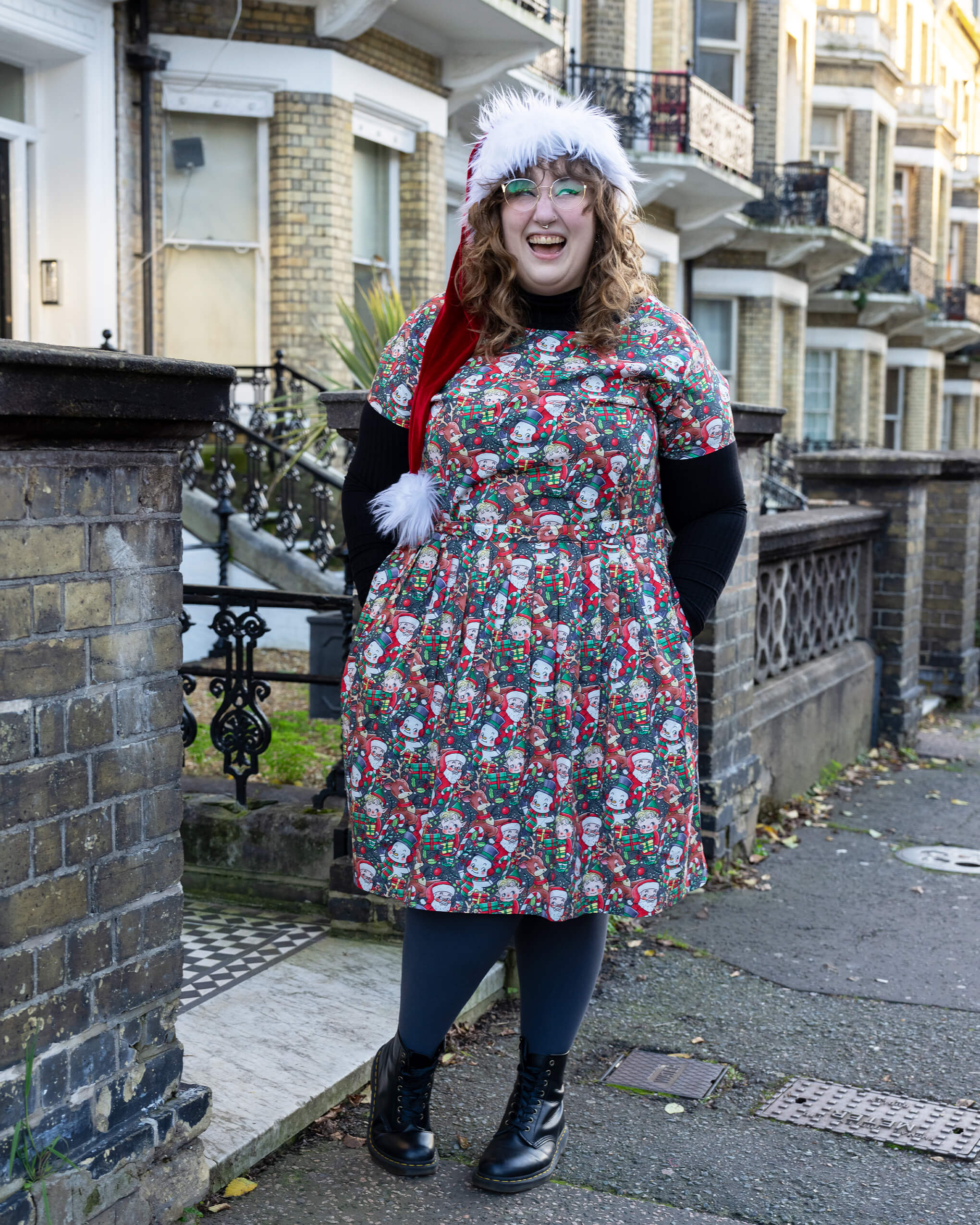 Festive: Christmas Cuties Stretch Belted Tea Dress with Pockets - Image 3