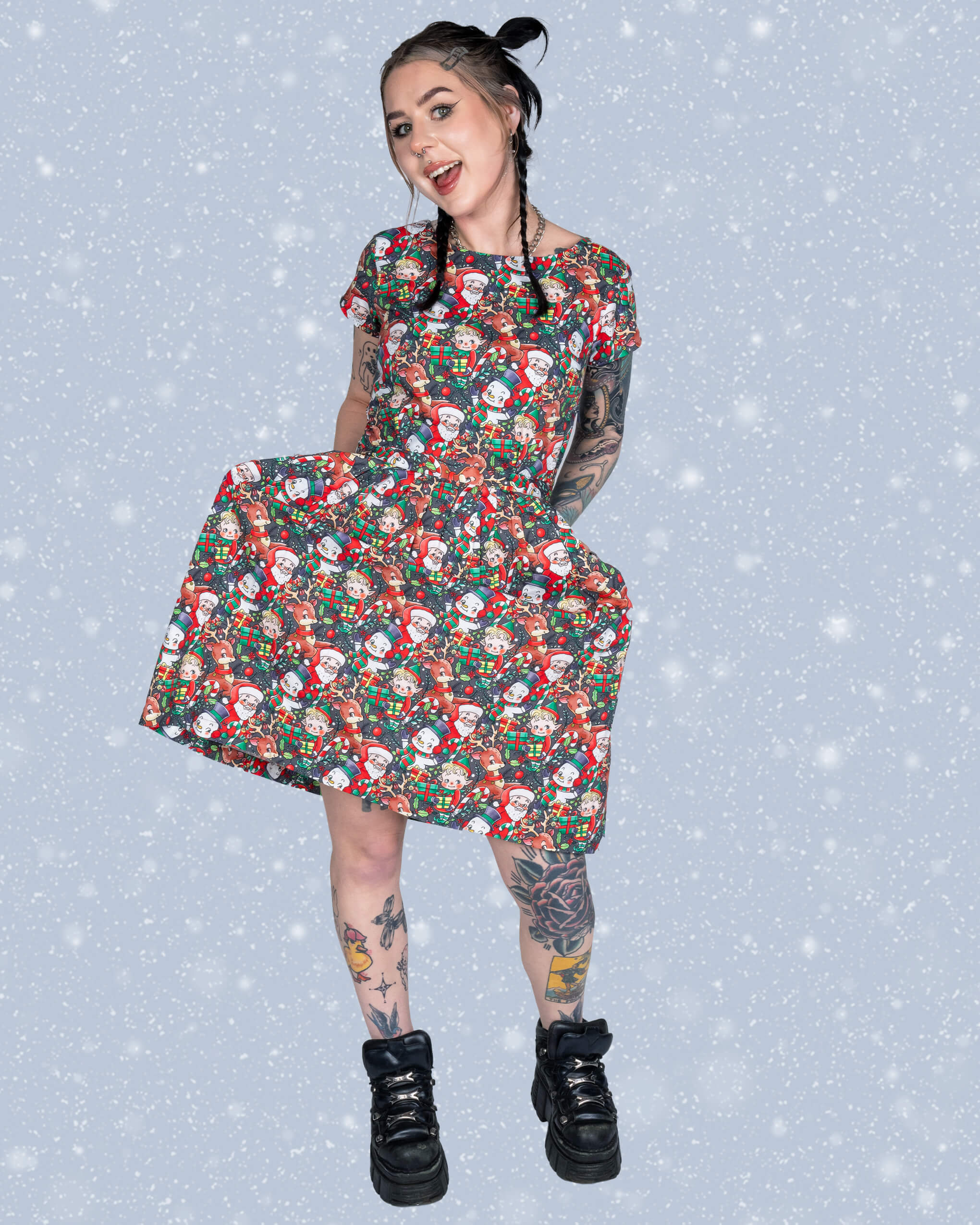 Festive: Christmas Cuties Stretch Belted Tea Dress with Pockets - Image 6