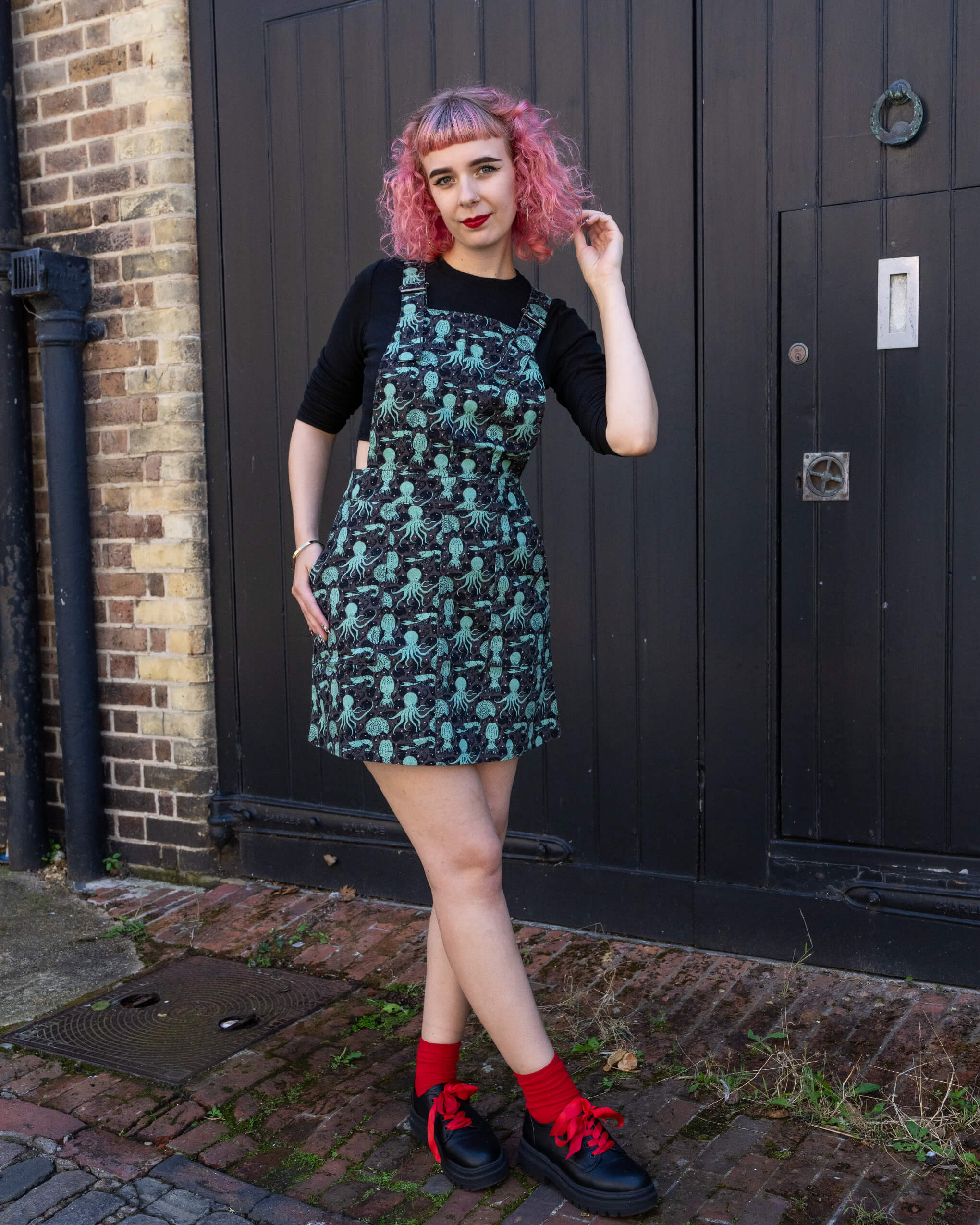 Green Seas Stretch Twill Pinafore Dress