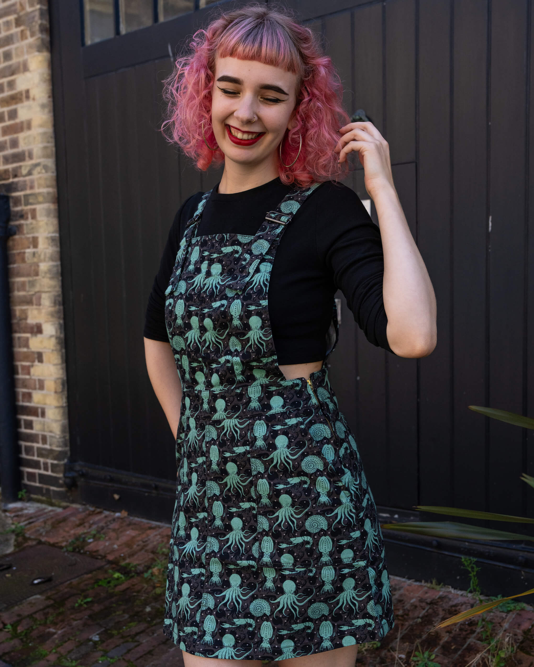 Green Seas Stretch Twill Pinafore Dress - Image 4