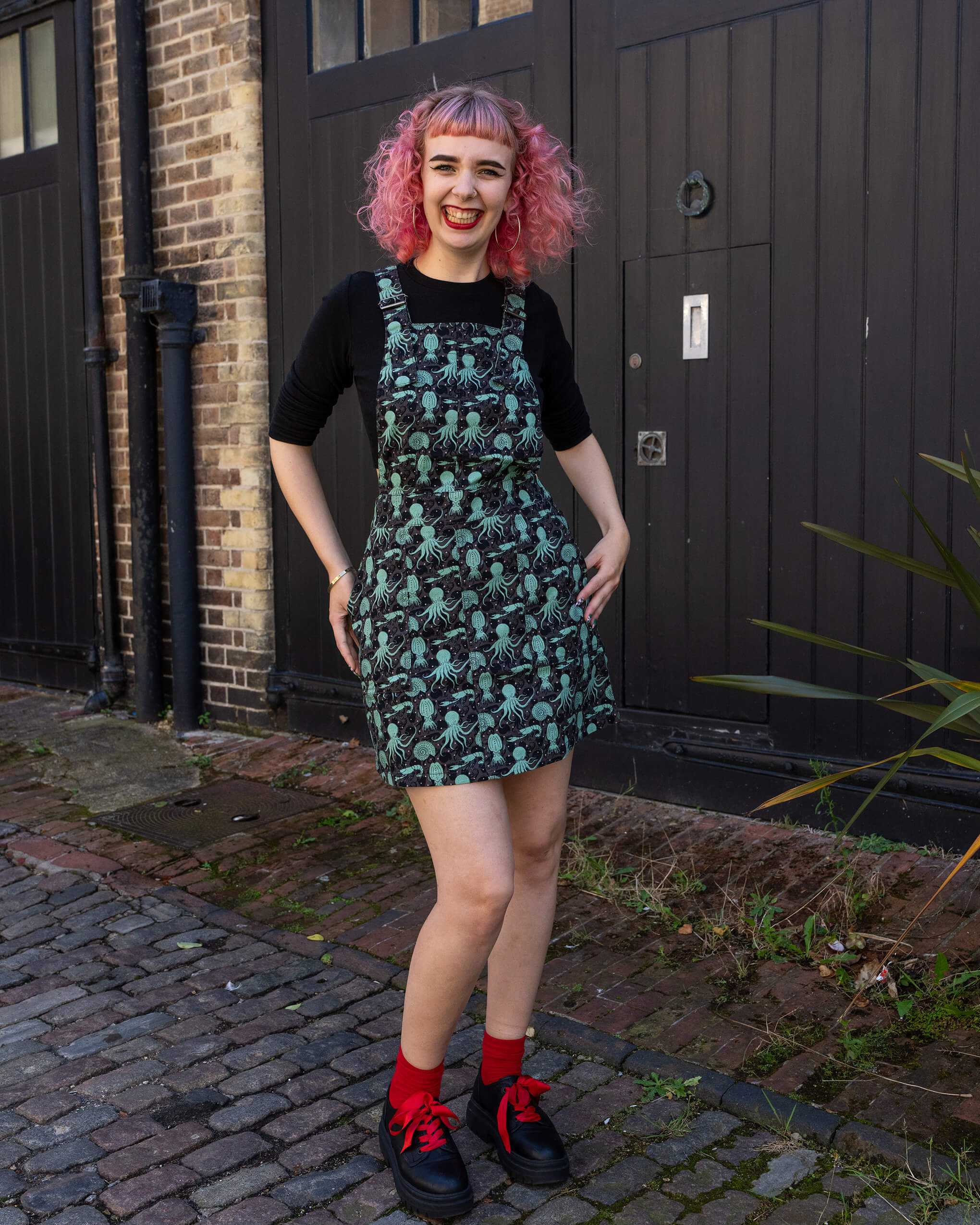 Green Seas Stretch Twill Pinafore Dress - Image 6