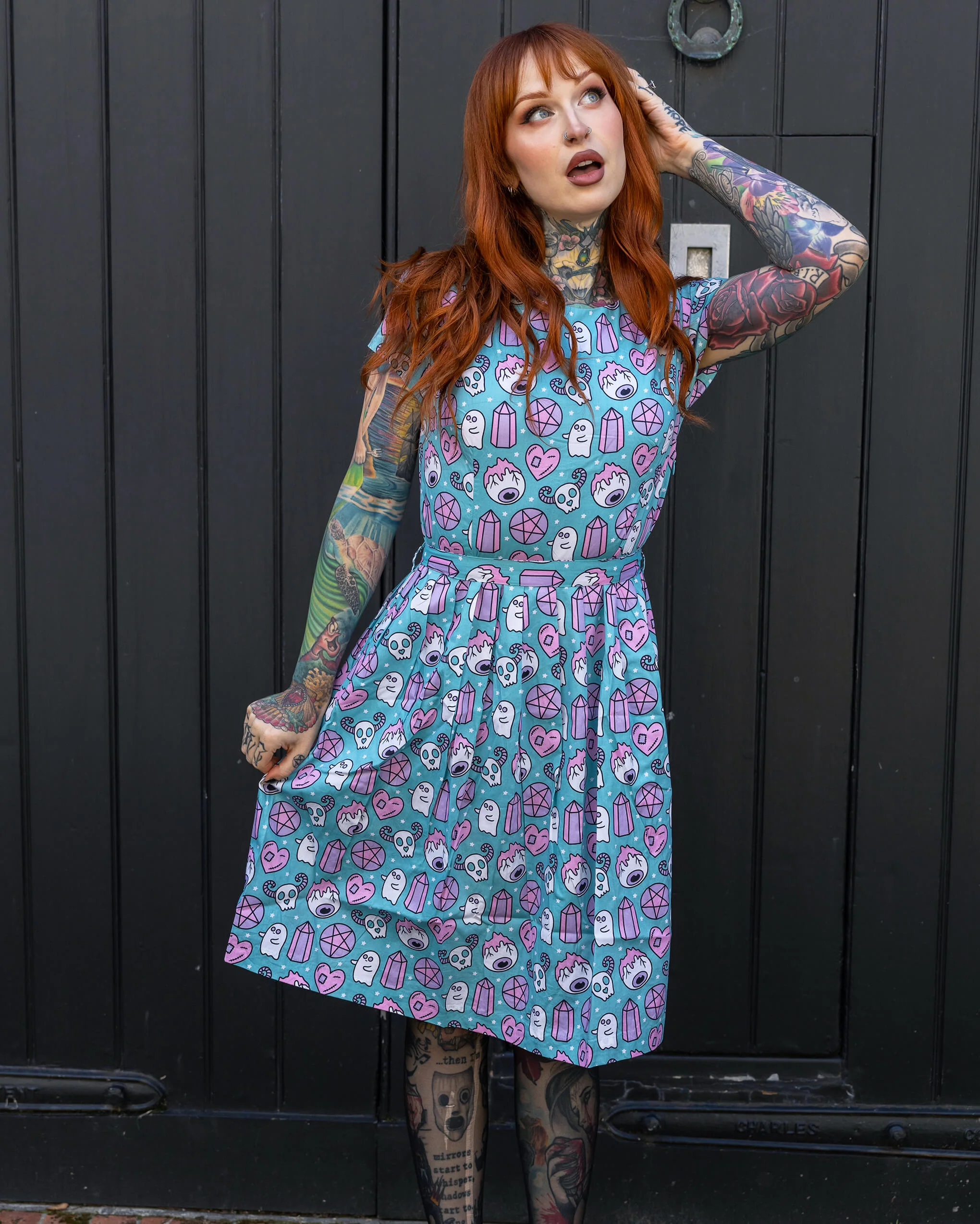 Halloween: Pretty Spooky Stretch Belted Tea Dress with Pockets - Image 2