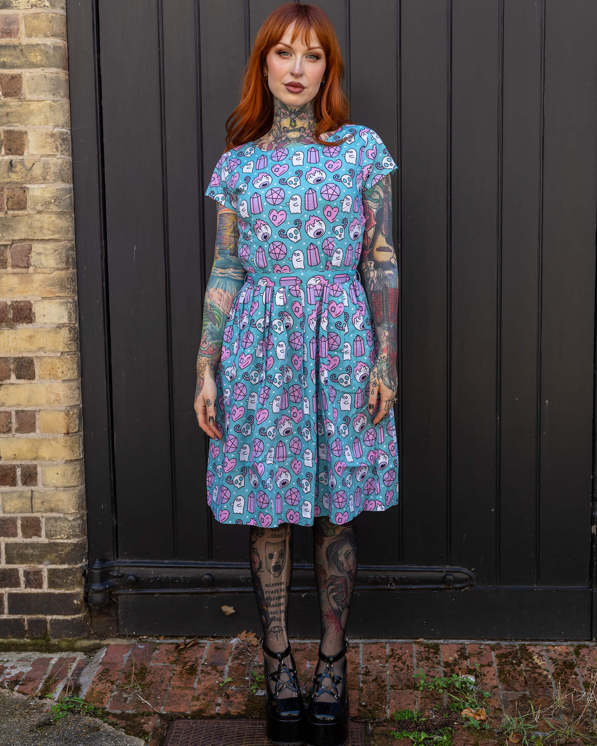 Halloween: Pretty Spooky Stretch Belted Tea Dress with Pockets - Image 6