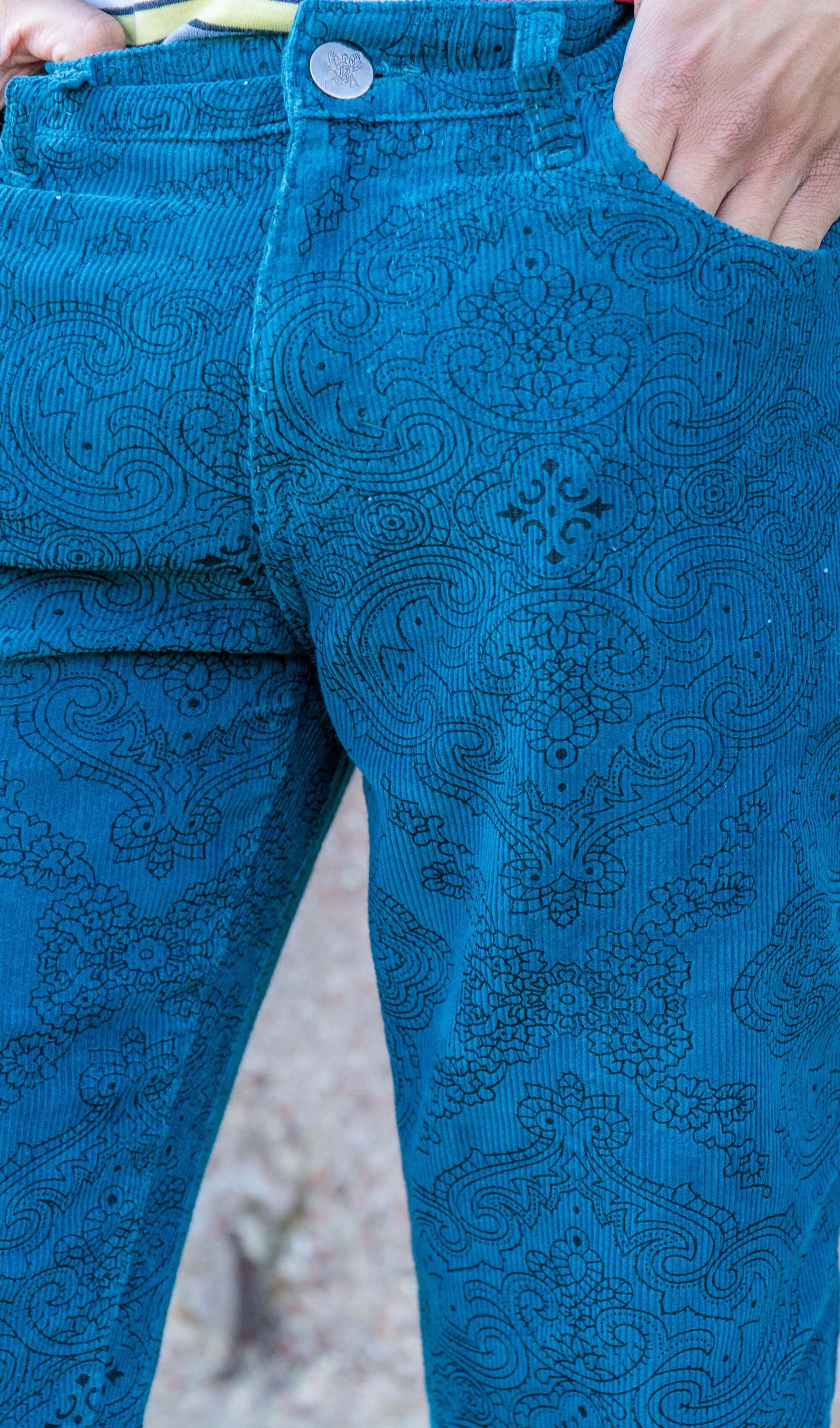 Hendrix Ink Blue Paisley Corduroy Bell Bottom Super Flares - Image 5