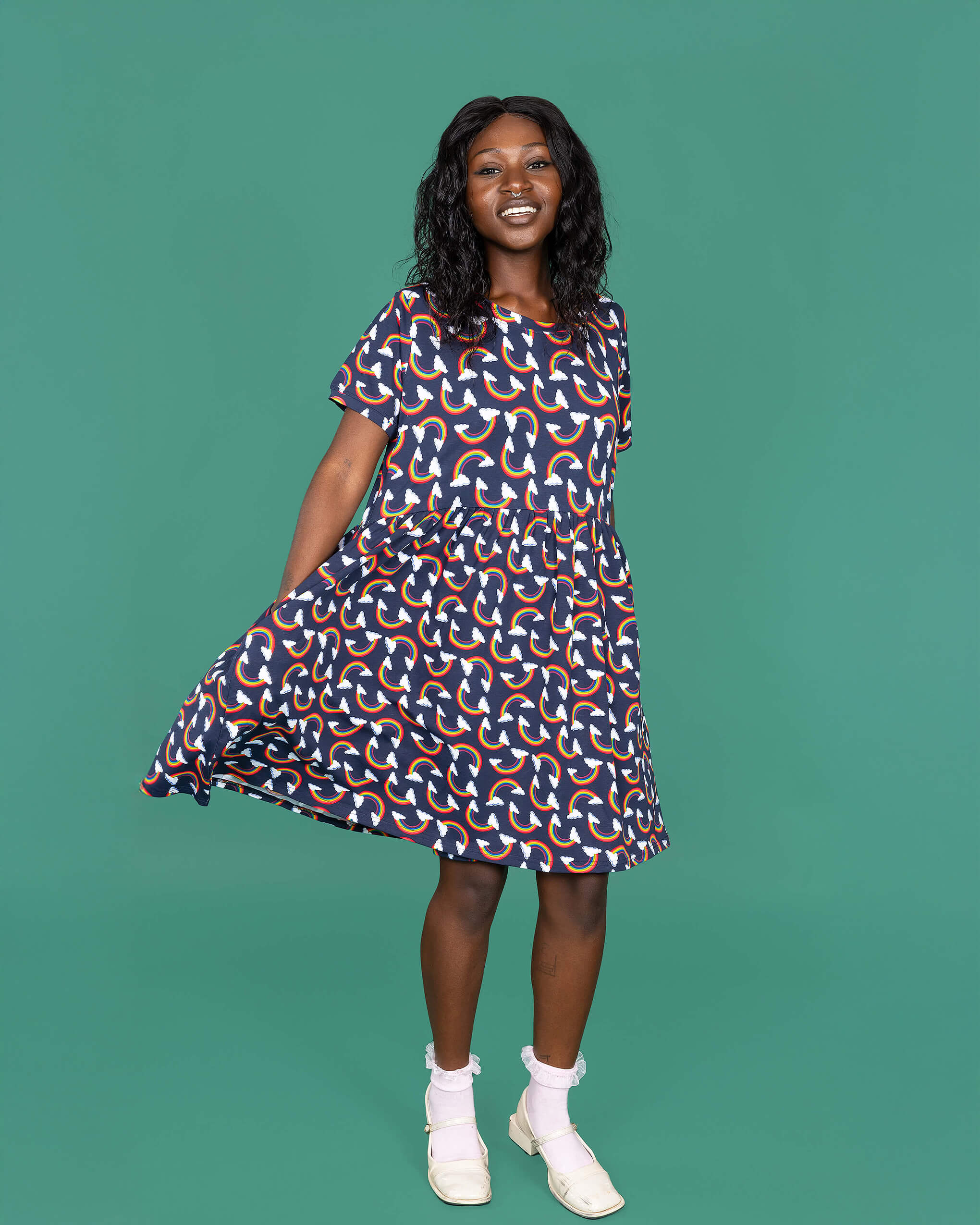 Over the Rainbow & Clouds Oversized Smock Dress - Image 2