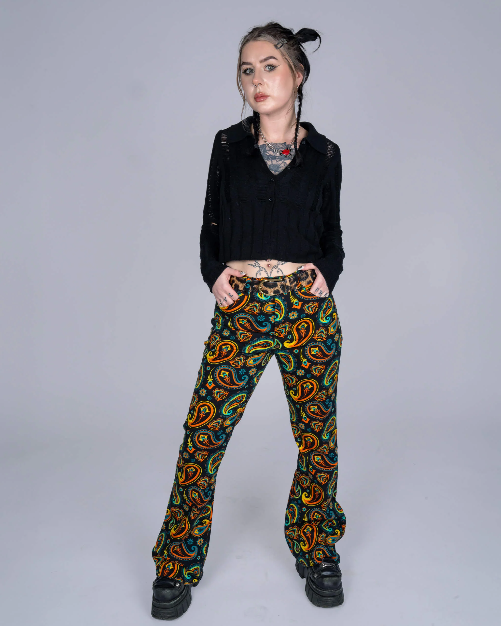 Black Paisley High Waisted Bell Bottom Flares - Image 4