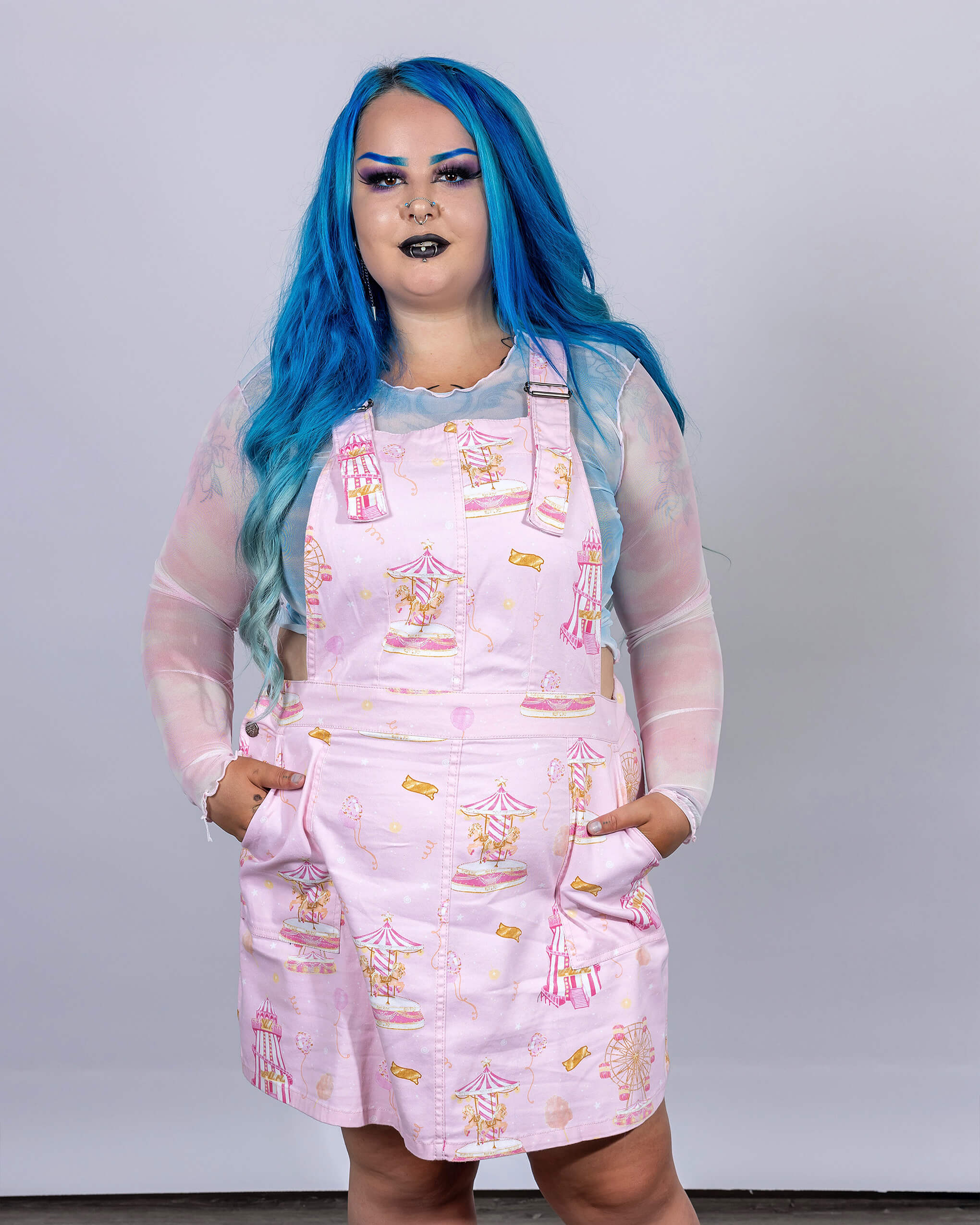 Pink Fairground Stretch Twill Pinafore Dress - Image 6