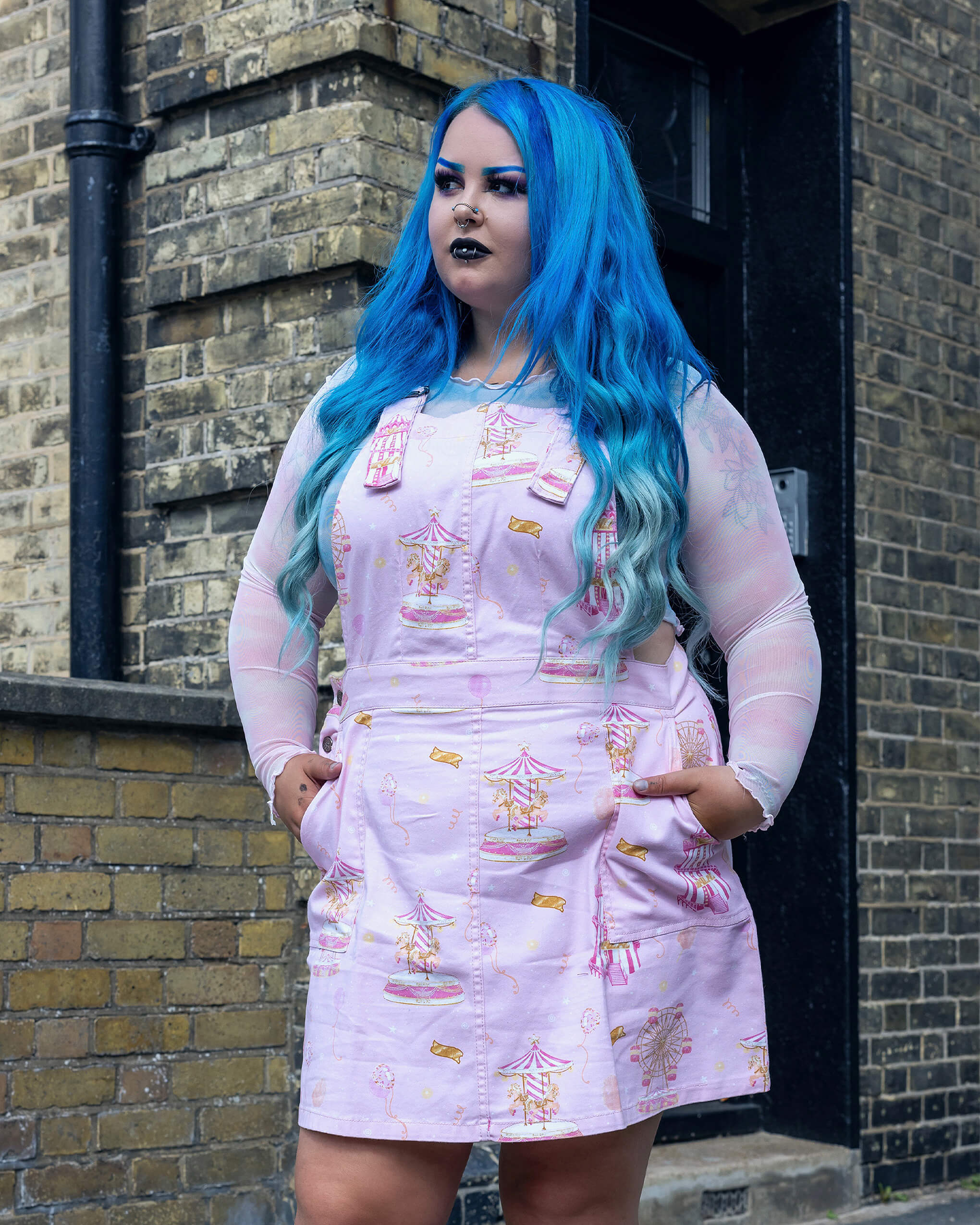 Pink Fairground Stretch Twill Pinafore Dress - Image 7