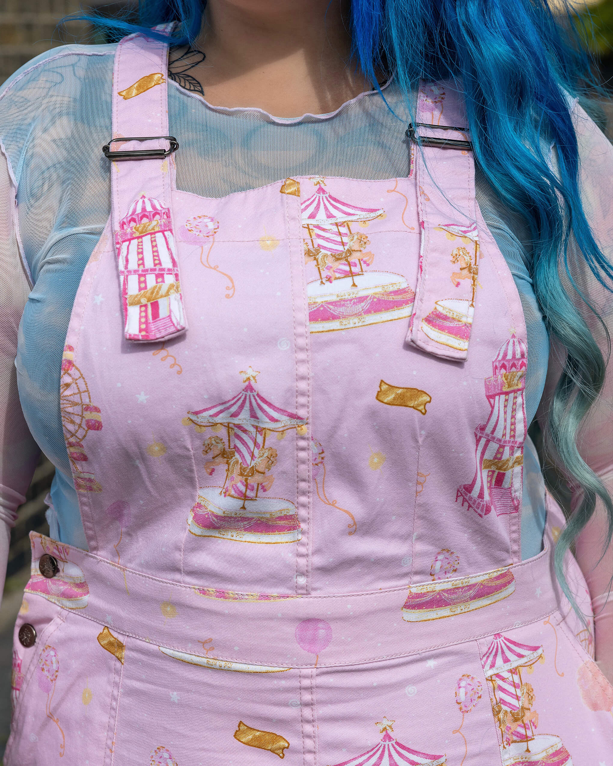 Pink Fairground Stretch Twill Pinafore Dress - Image 9