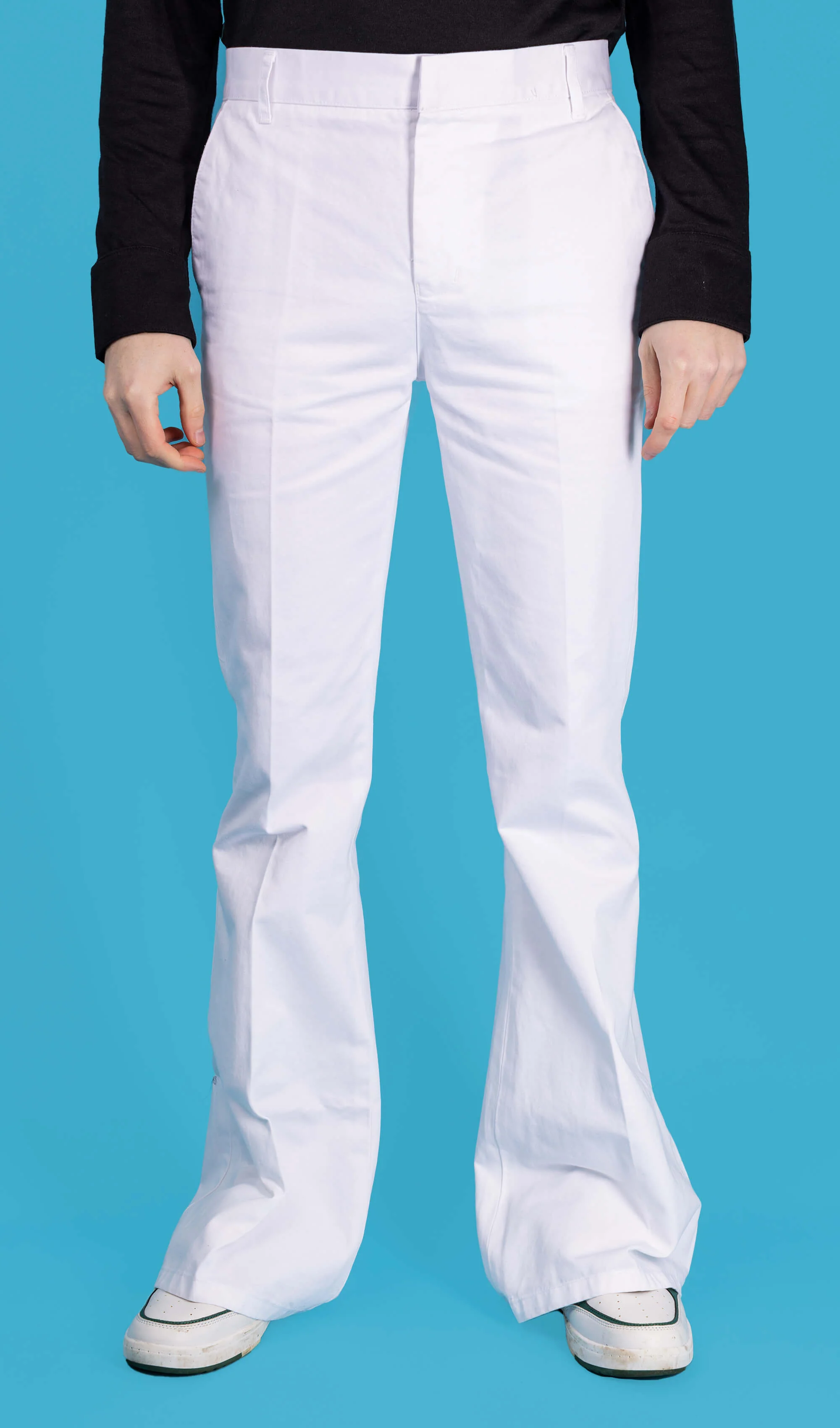 Presley White Cotton Bell Bottom Trouser Slacks - Image 3
