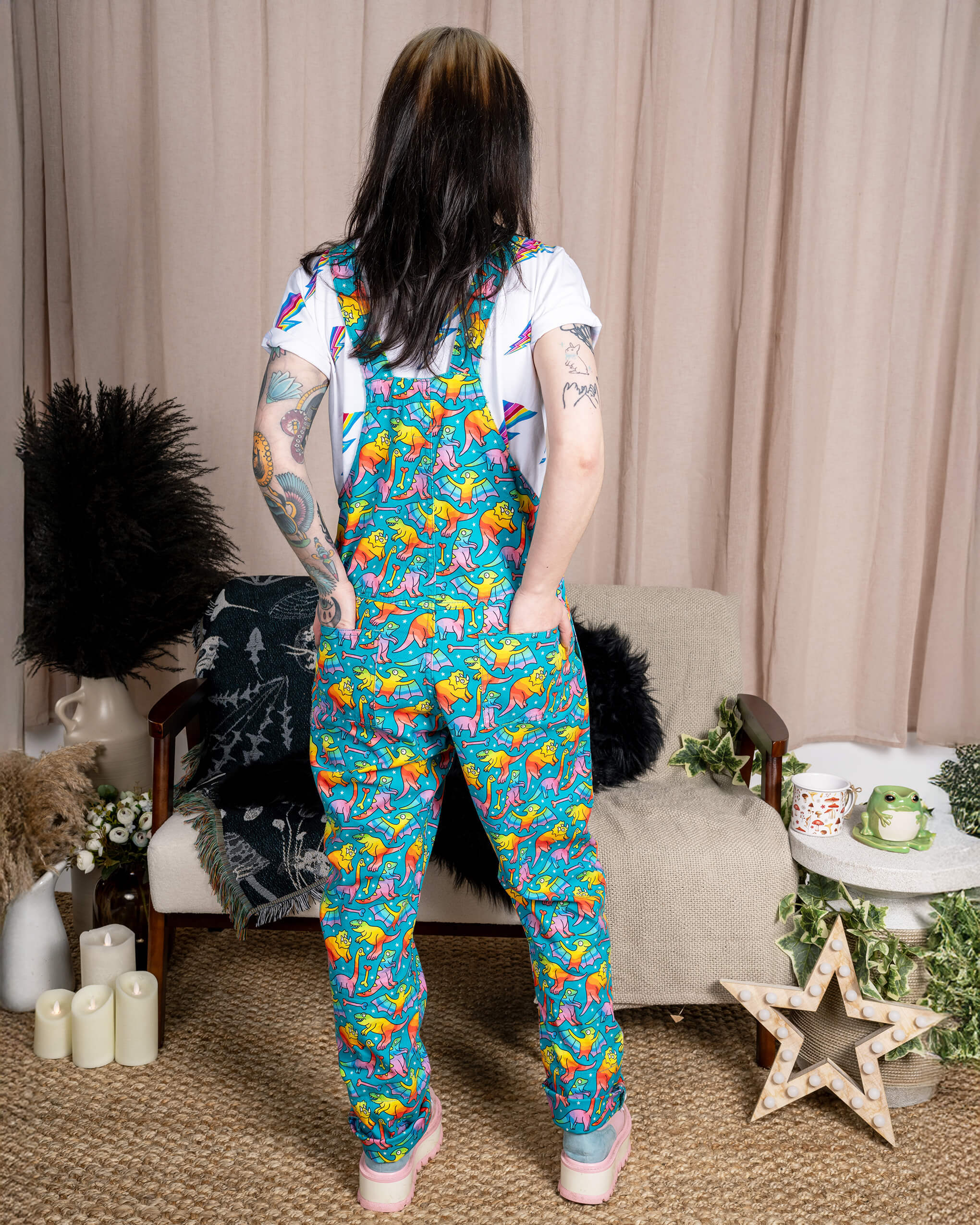 Rainbow Dinosaurs Stretch Twill Dungarees - Image 6