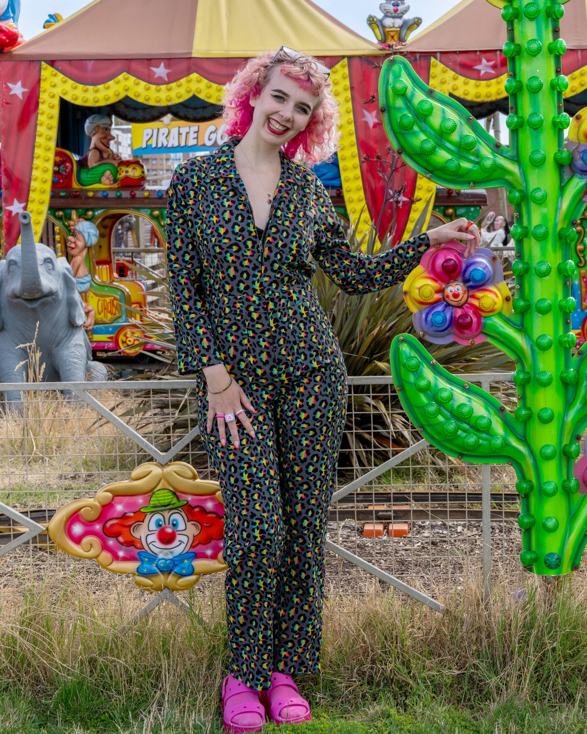 Grey Rainbow Leopard Stretch Twill Boiler Suit - Image 12