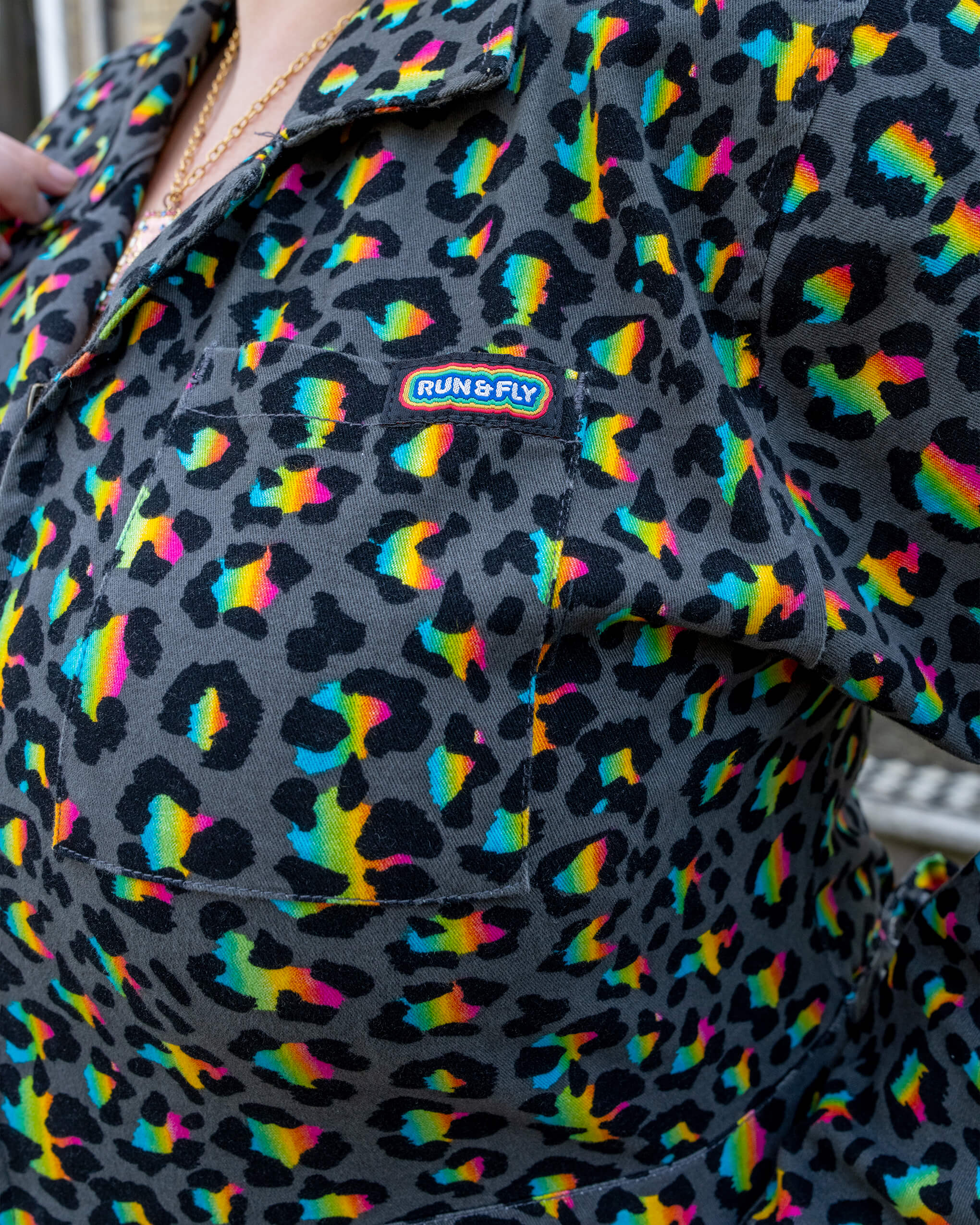 Grey Rainbow Leopard Stretch Twill Boiler Suit - Image 18