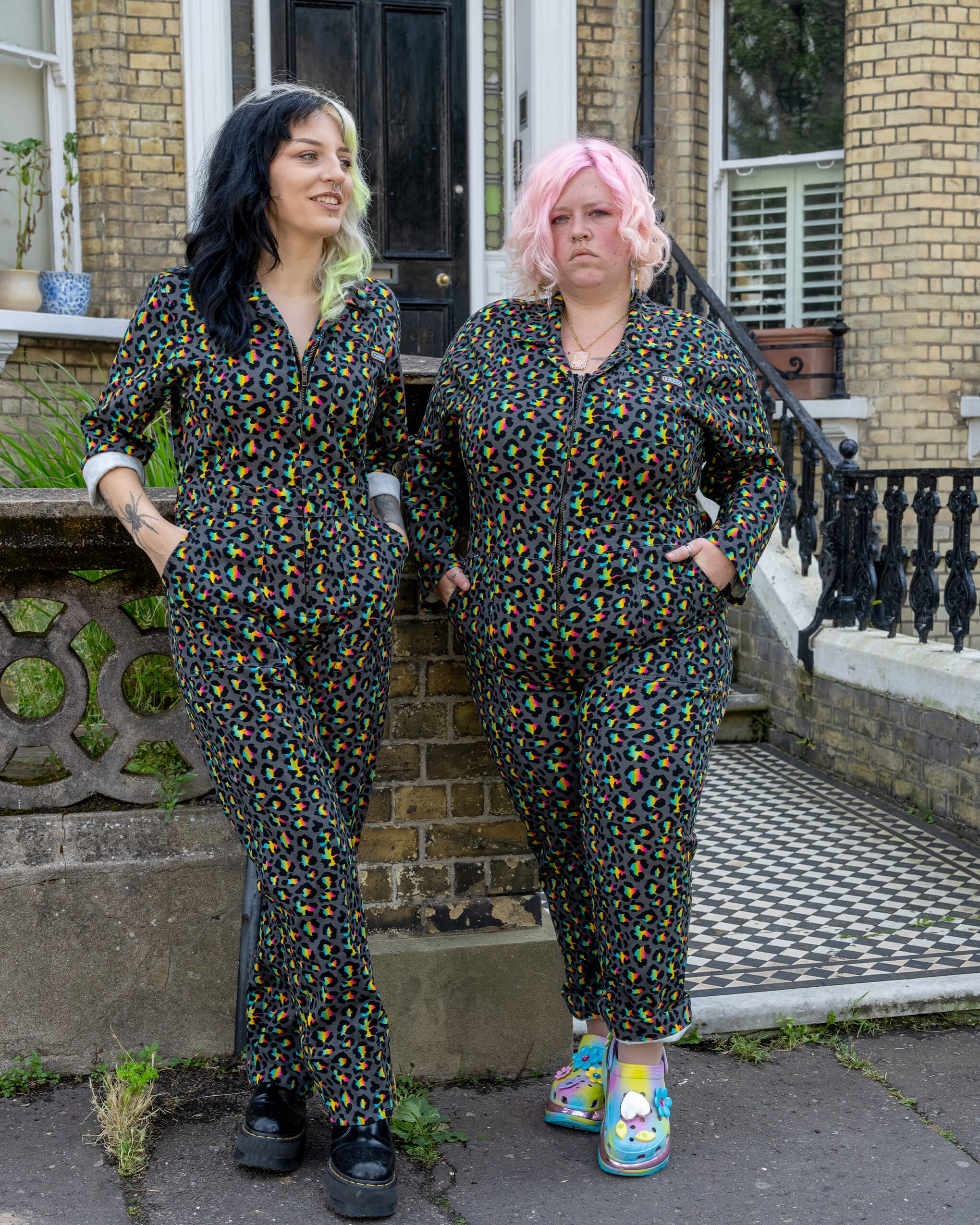 Grey Rainbow Leopard Stretch Twill Boiler Suit - Image 19