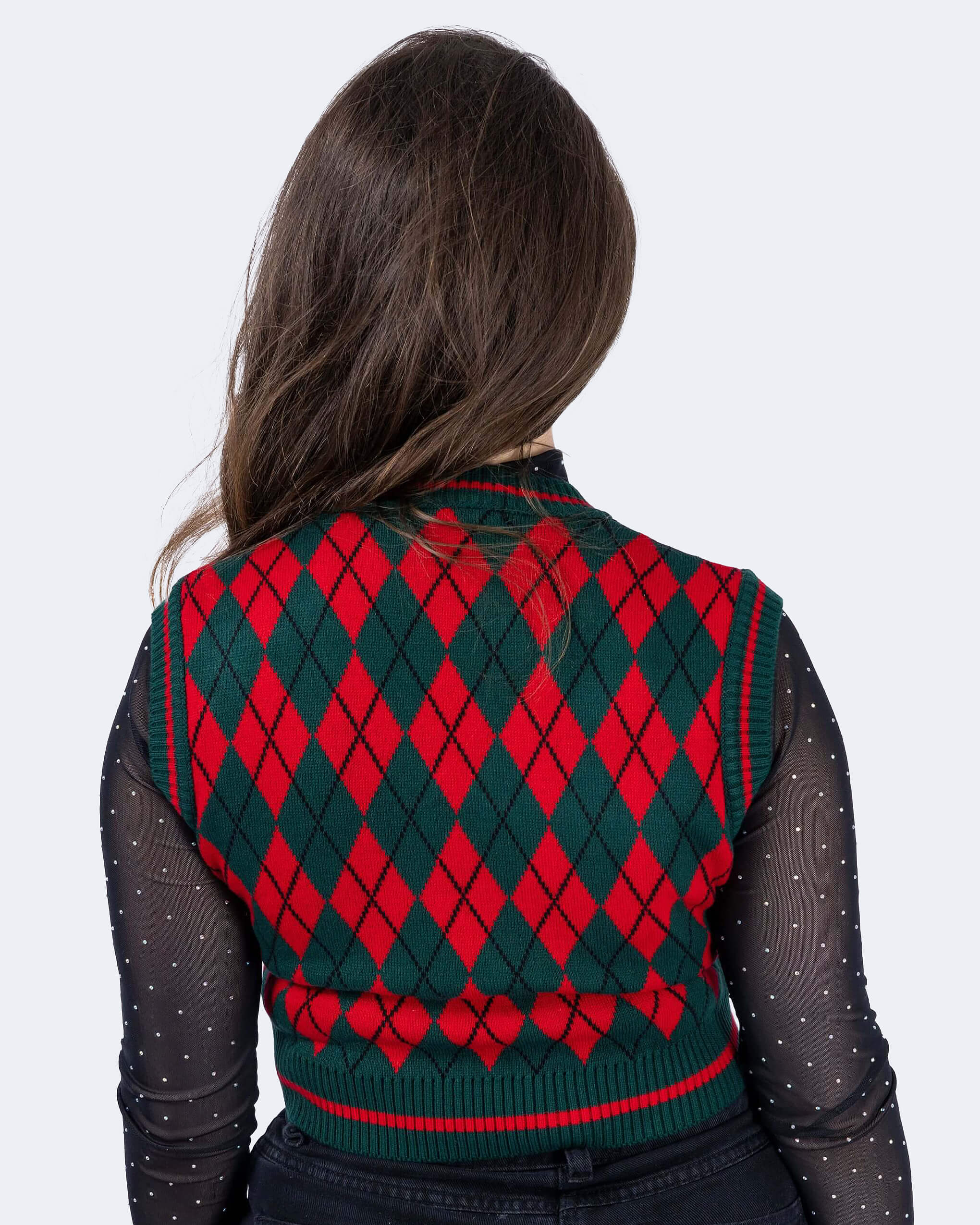 Red and Green Argyle Knitted Tank Top - Image 3