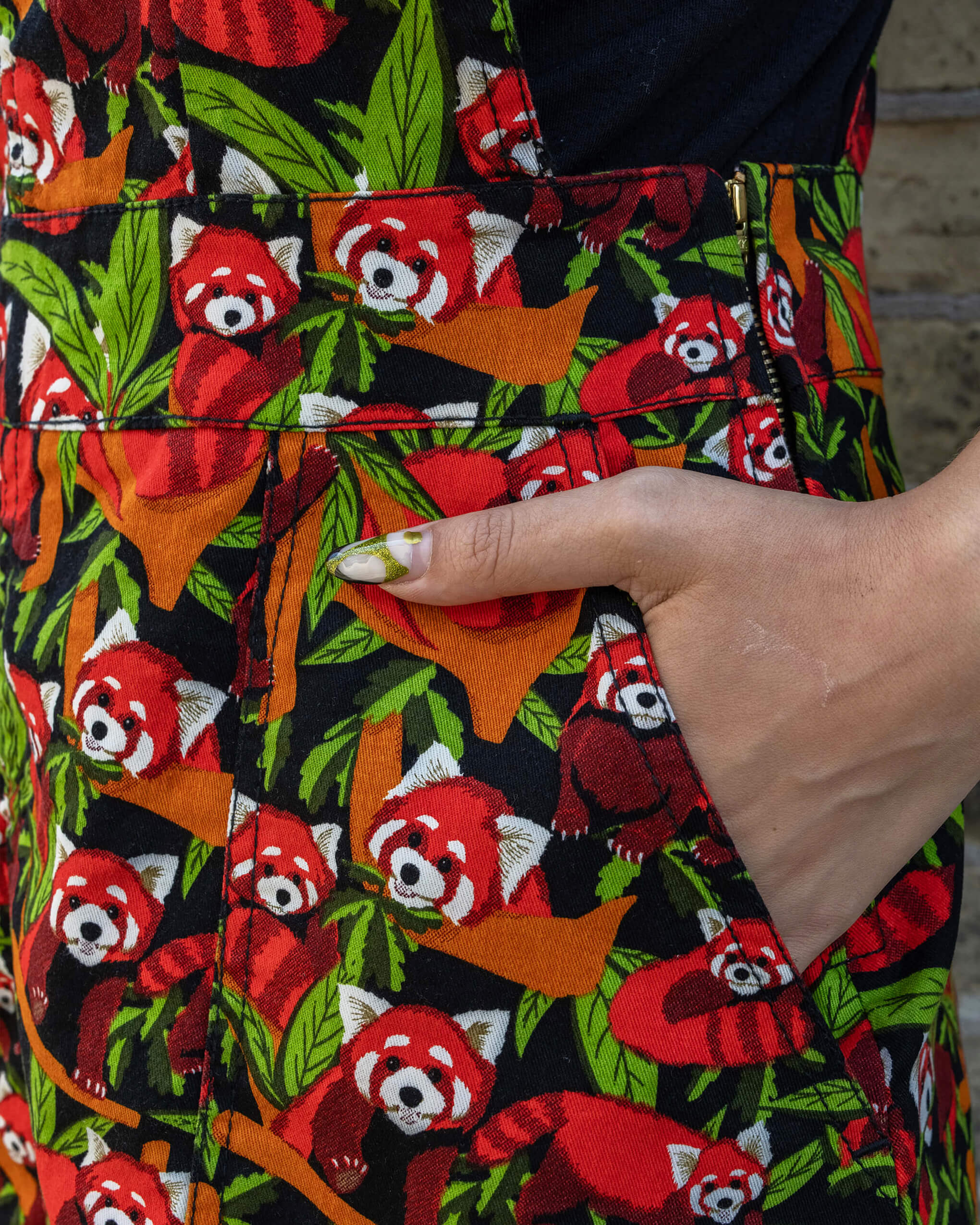 Red Panda Stretch Twill Pinafore Dress - Image 6