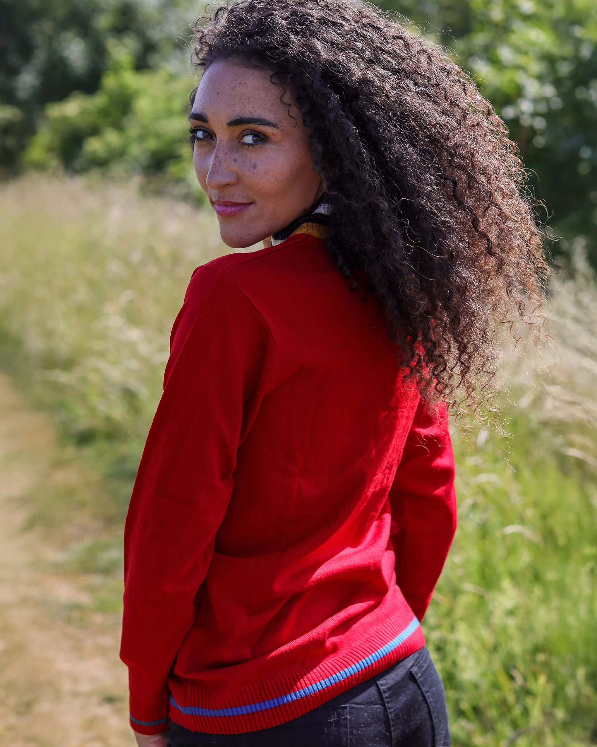 Red Retro Zip Neck Jumper - Image 3