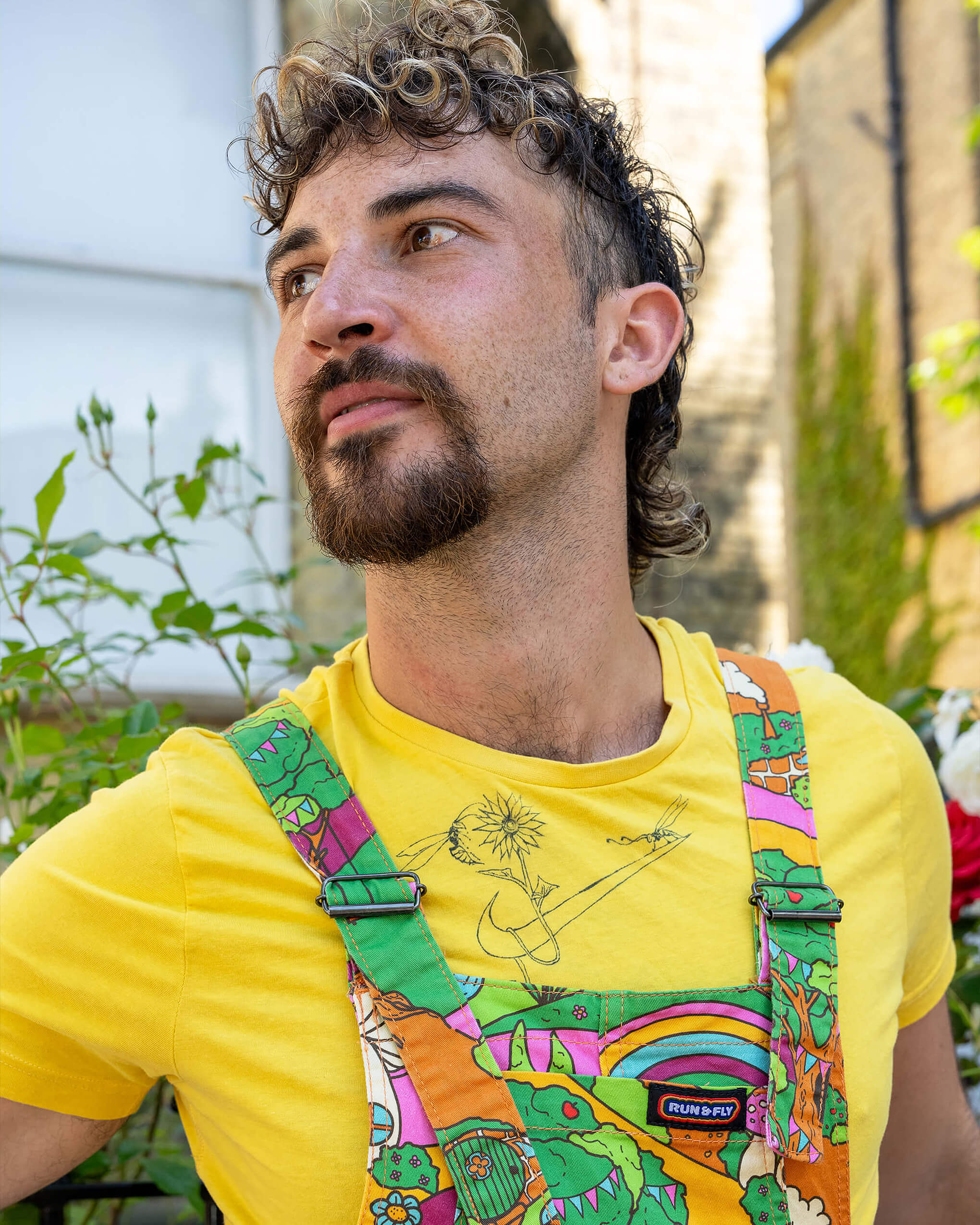 Run & Fly x The Mushroom Babes Hills Stretch Twill Dungaree Shorts - Image 4