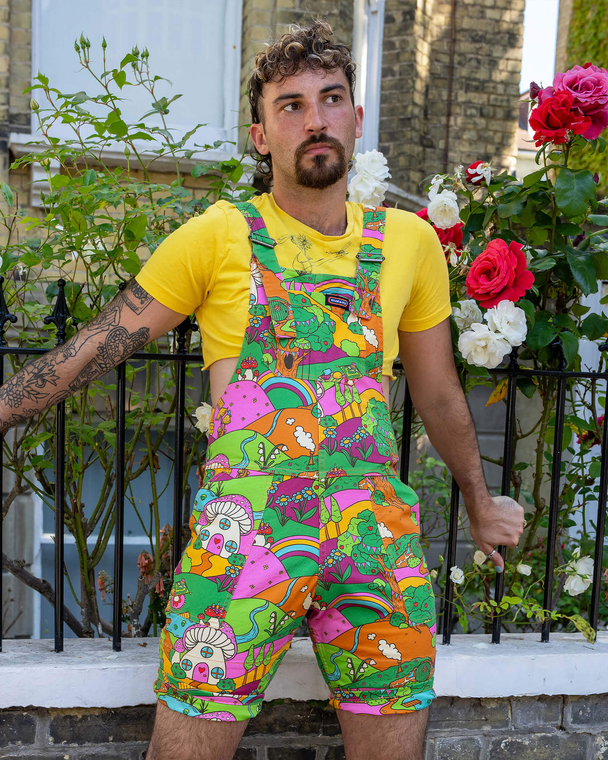 Run & Fly x The Mushroom Babes Hills Stretch Twill Dungaree Shorts - Image 6