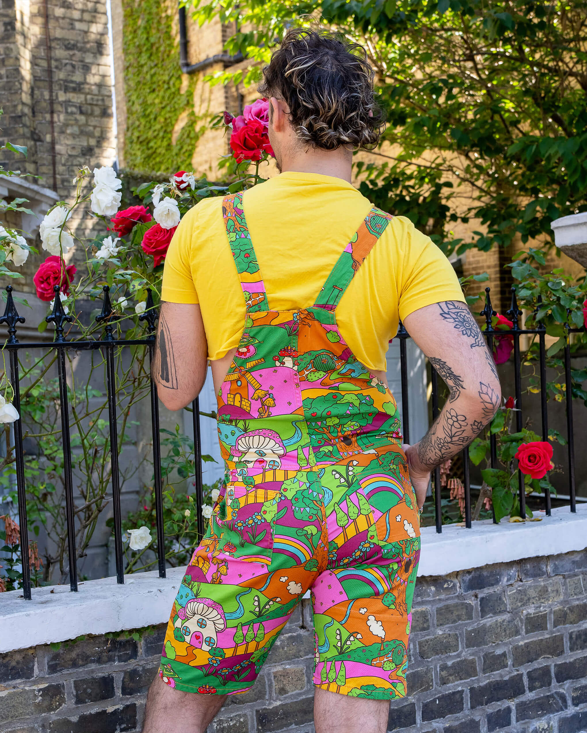 Run & Fly x The Mushroom Babes Hills Stretch Twill Dungaree Shorts - Image 7