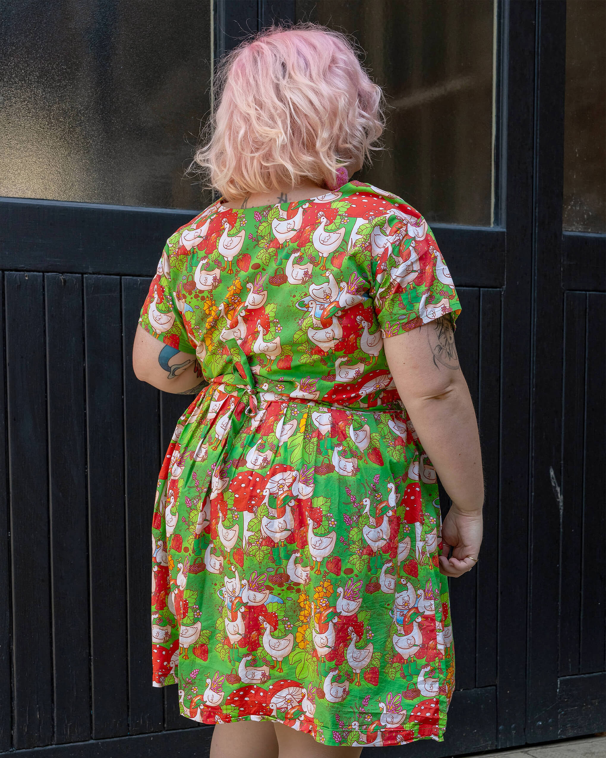 Run & Fly x The Mushroom Babes In The Geese Garden Stretch Belted Tea Dress with Pockets - Image 6