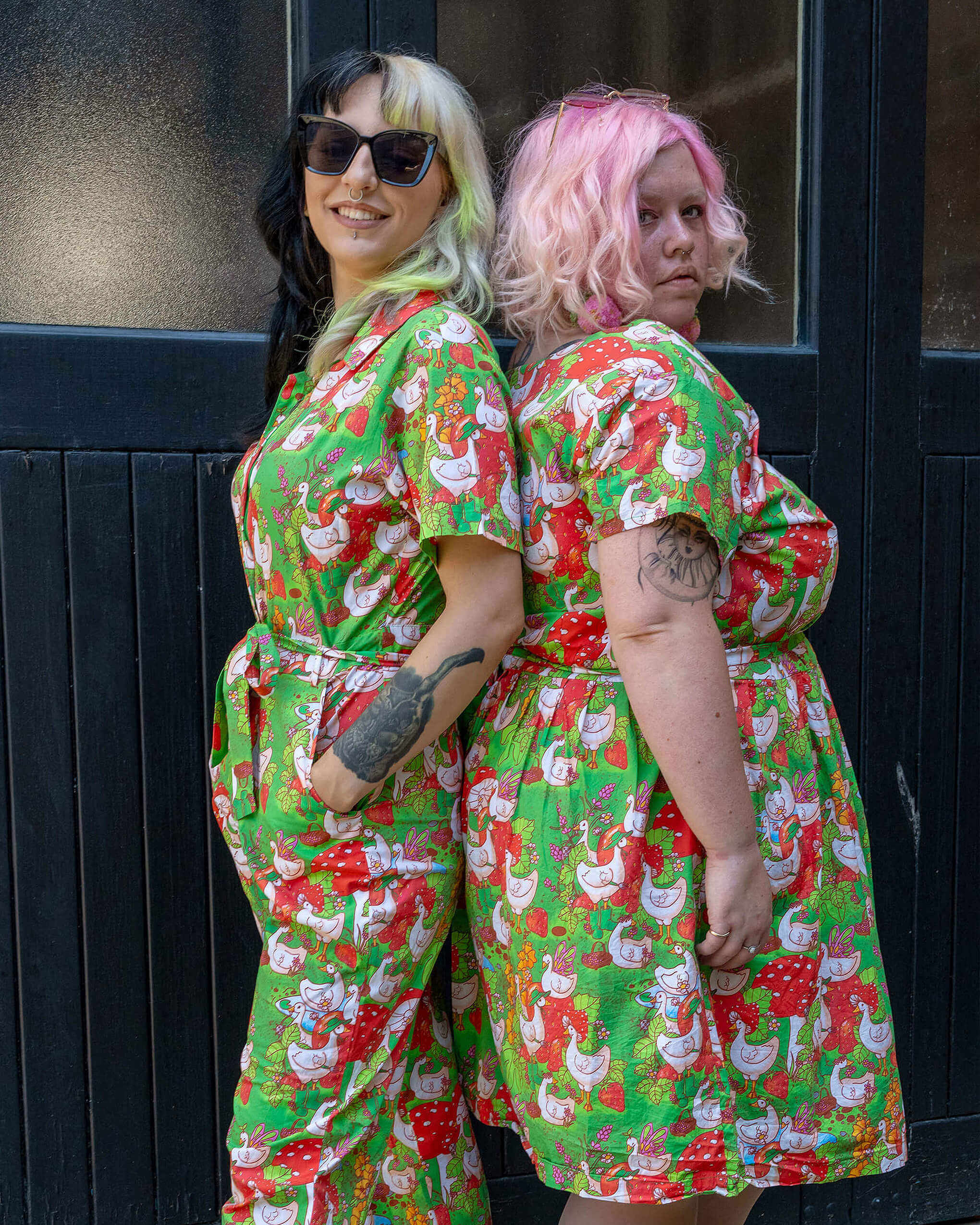 Run & Fly x The Mushroom Babes In The Geese Garden Stretch Belted Tea Dress with Pockets - Image 8