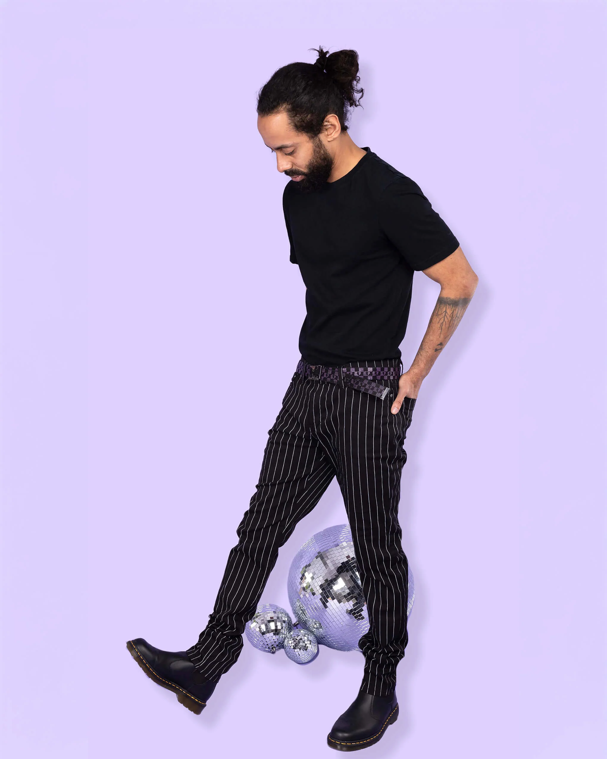 Stretch Black & White Pinstripe Skinny Jeans - Image 4