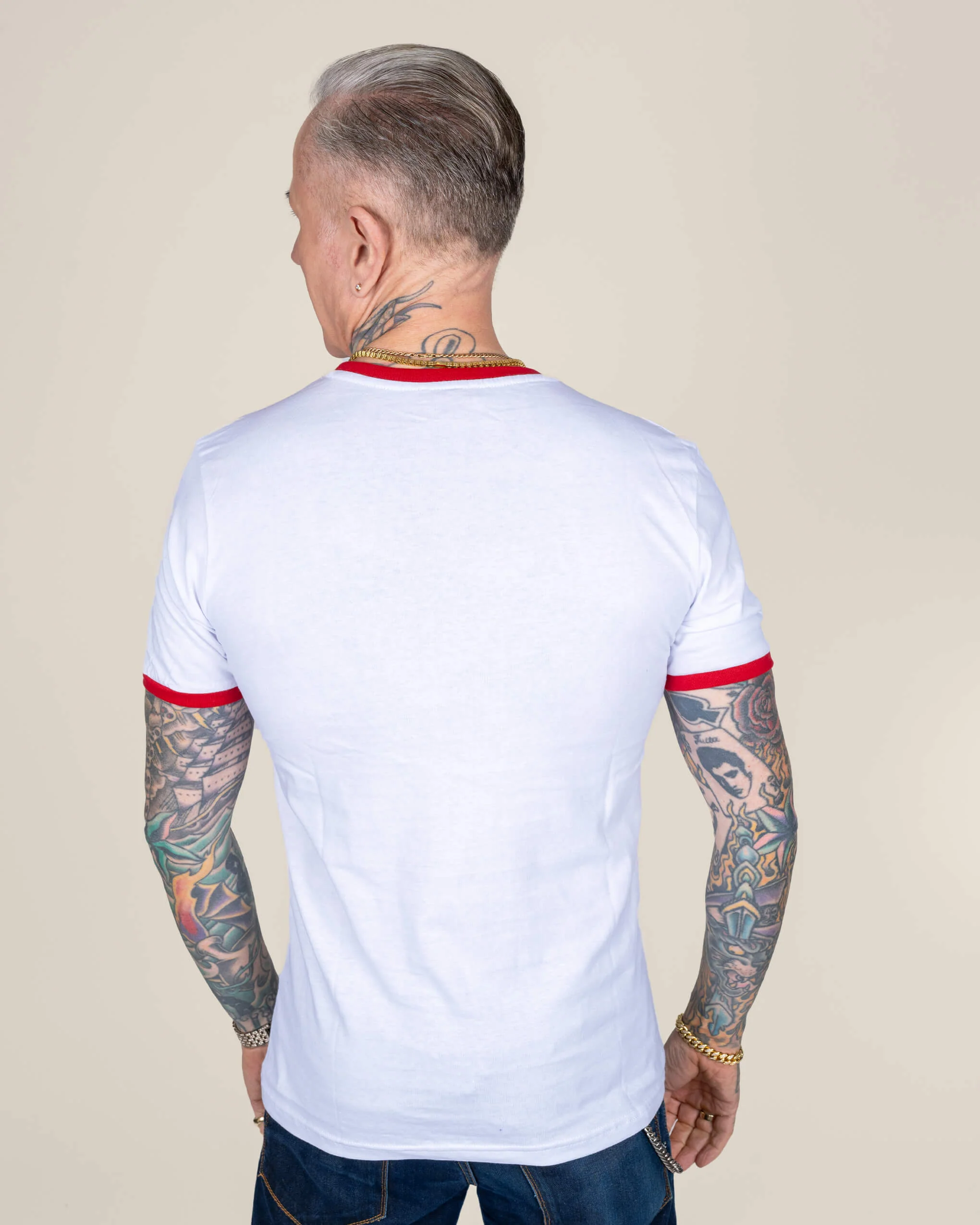 White Ringer Retro Rainbow Striped T Shirt - Image 7
